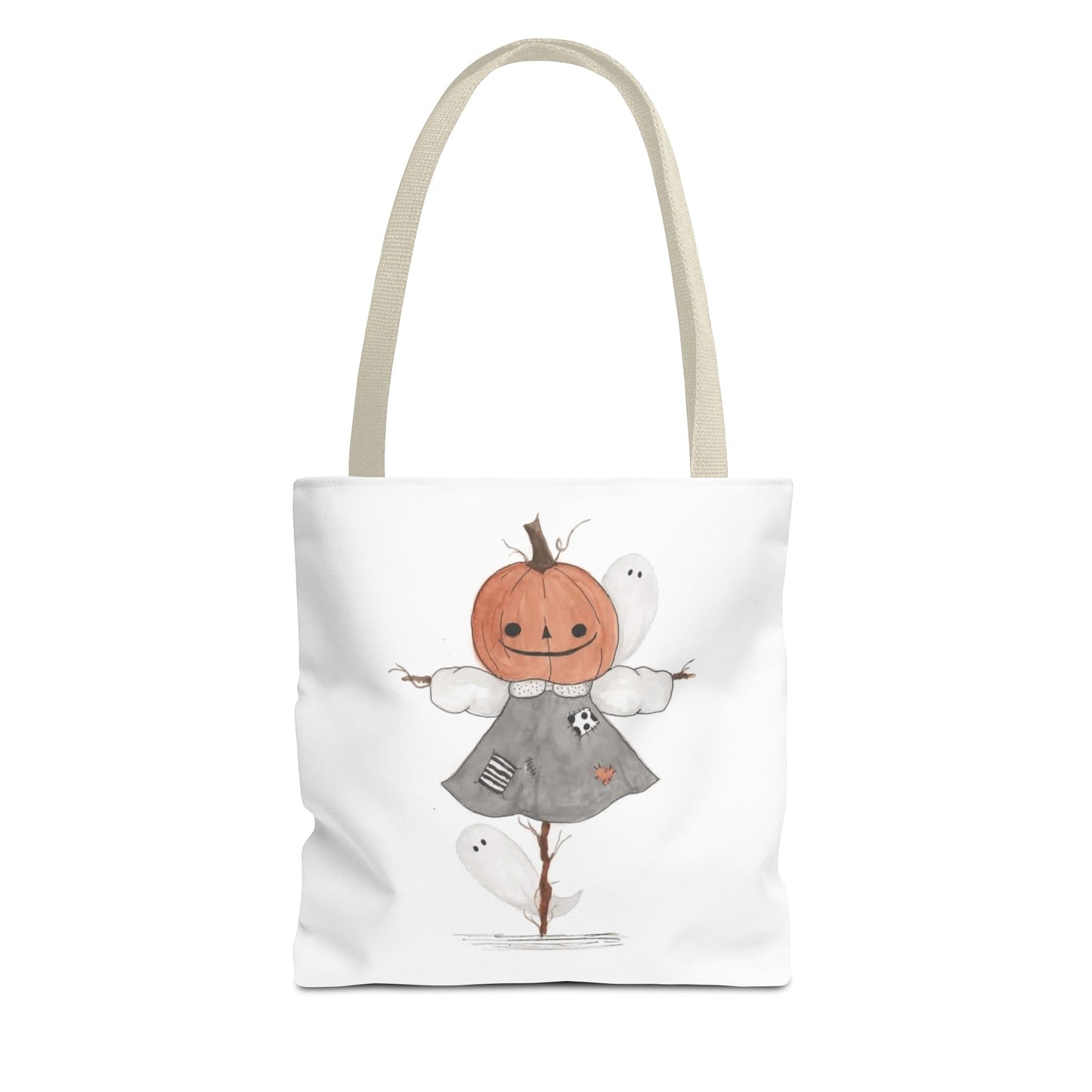 Halloween Watercolor Pumpkin Girl Scarecrow Tote Bag