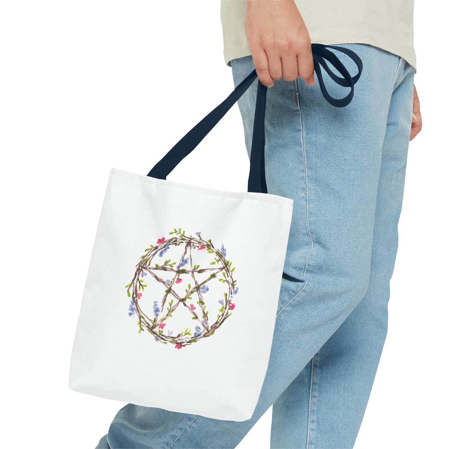 Watercolor Floral Pentacle Tote Bag