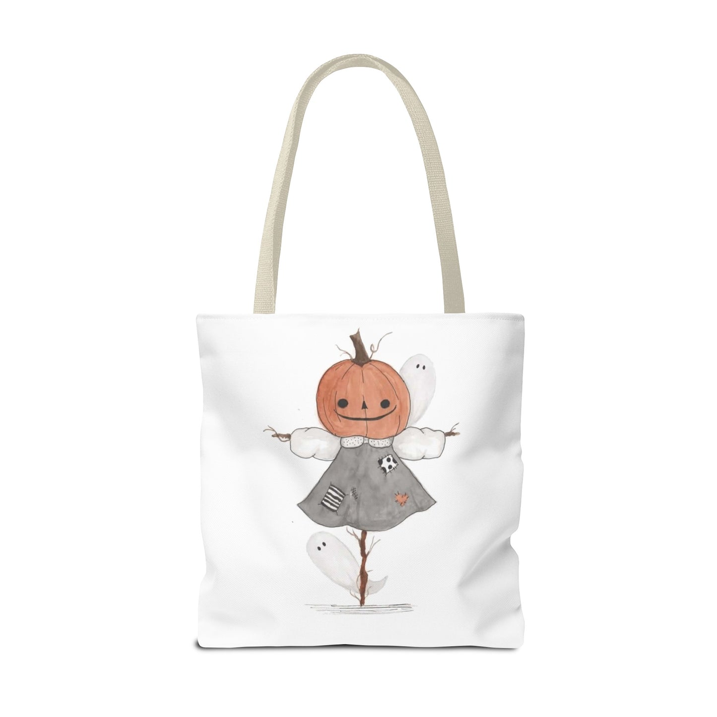 Halloween Watercolor Pumpkin Girl Scarecrow Tote Bag