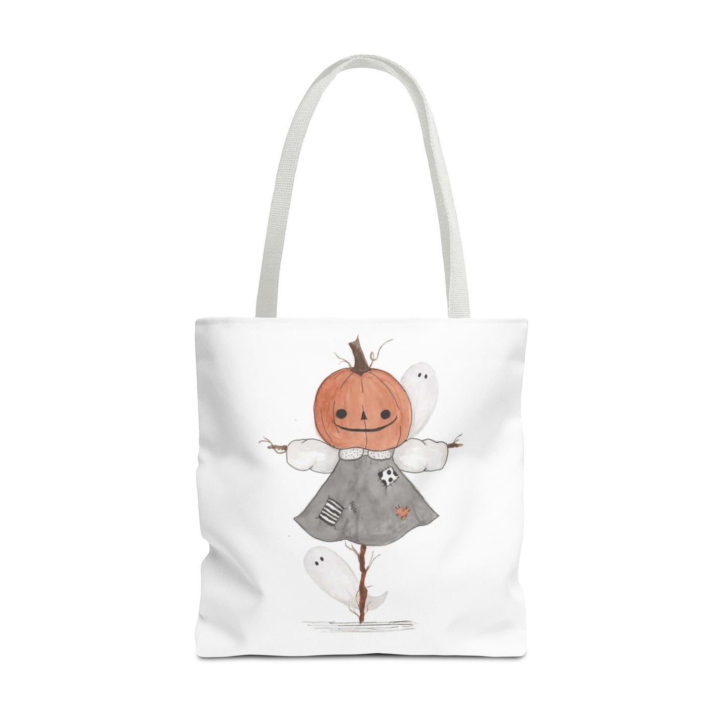 Halloween Watercolor Pumpkin Girl Scarecrow Tote Bag
