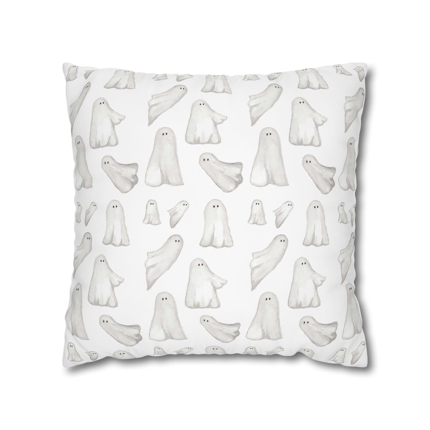 Halloween Watercolor Scattered Ghosts Square Poly Canvas Pillow Cover - Pillow Not Included -