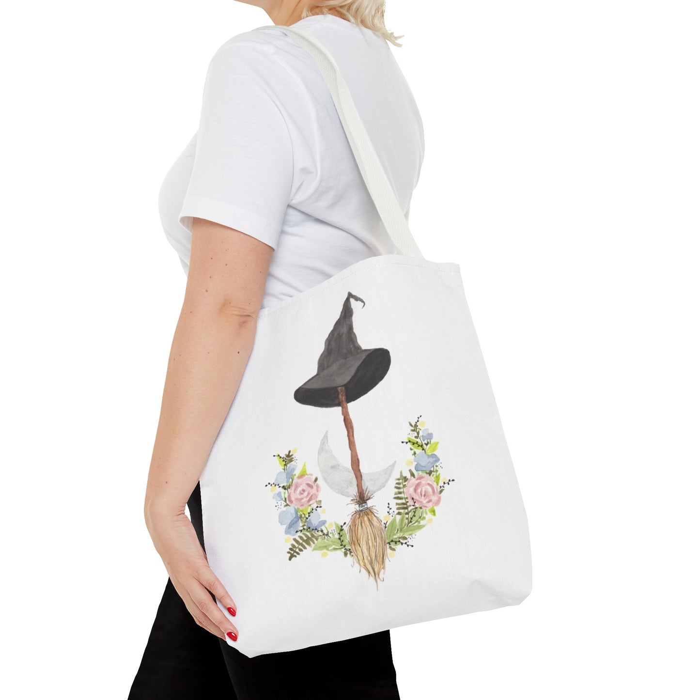 Watercolor Witchy Broomstick Tote Bag