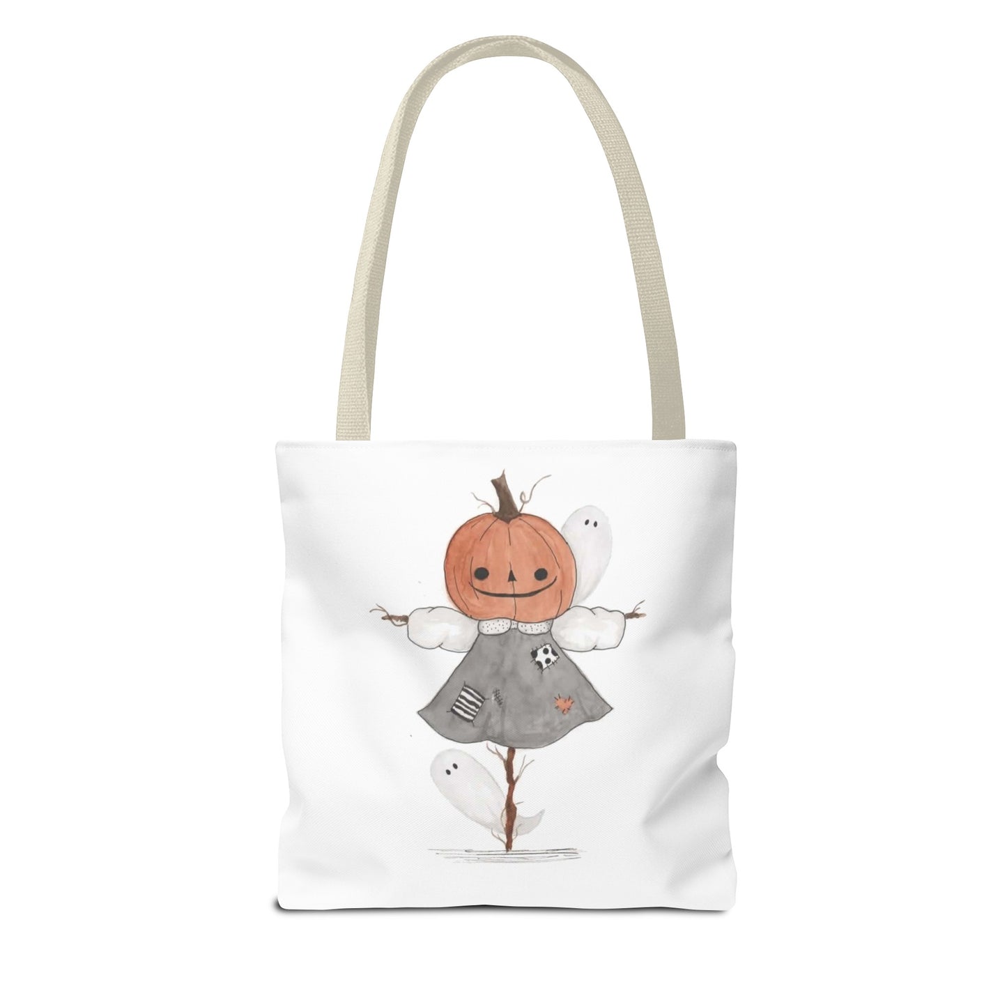 Halloween Watercolor Pumpkin Girl Scarecrow Tote Bag
