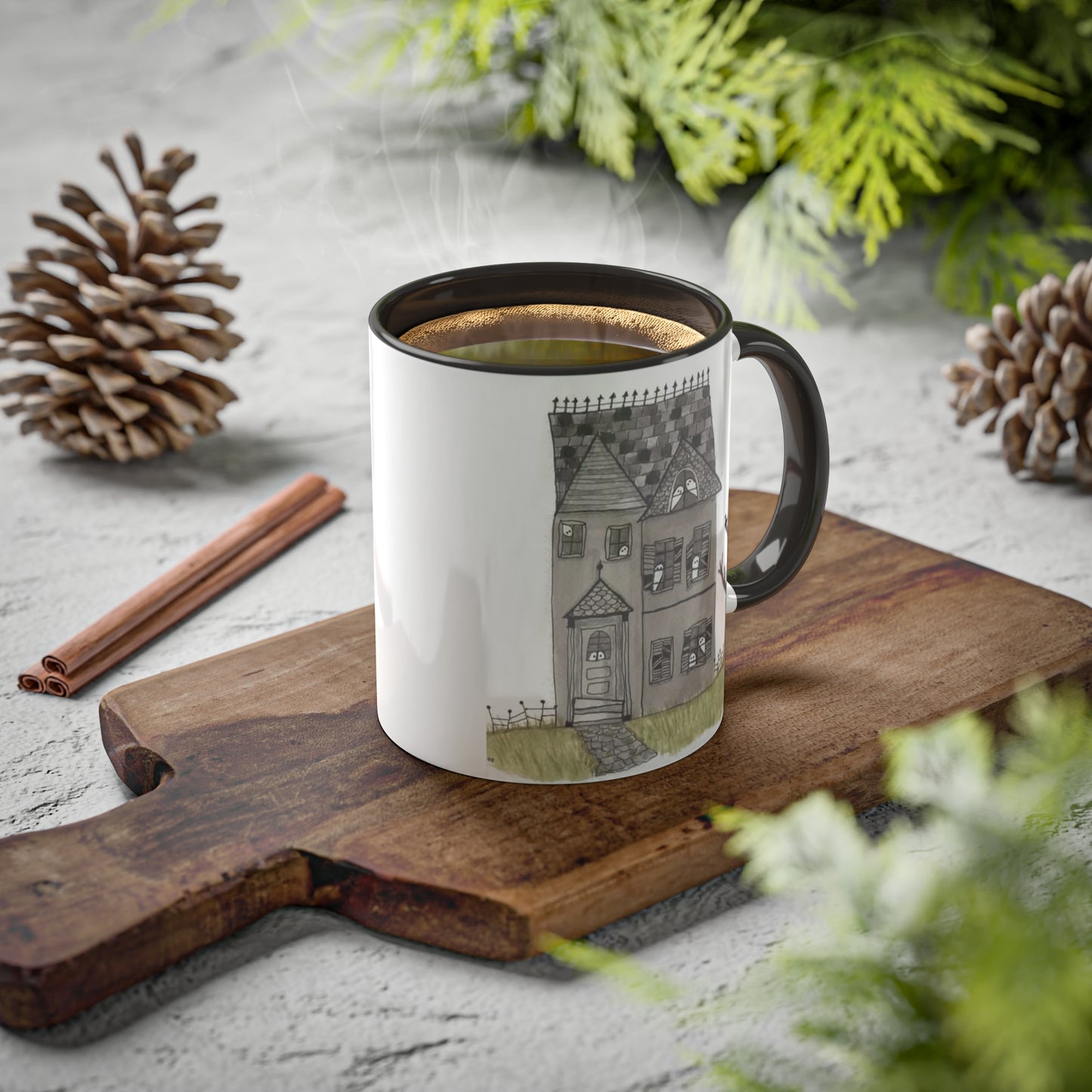 Halloween Watercolor Haunted House Mugs, 11oz