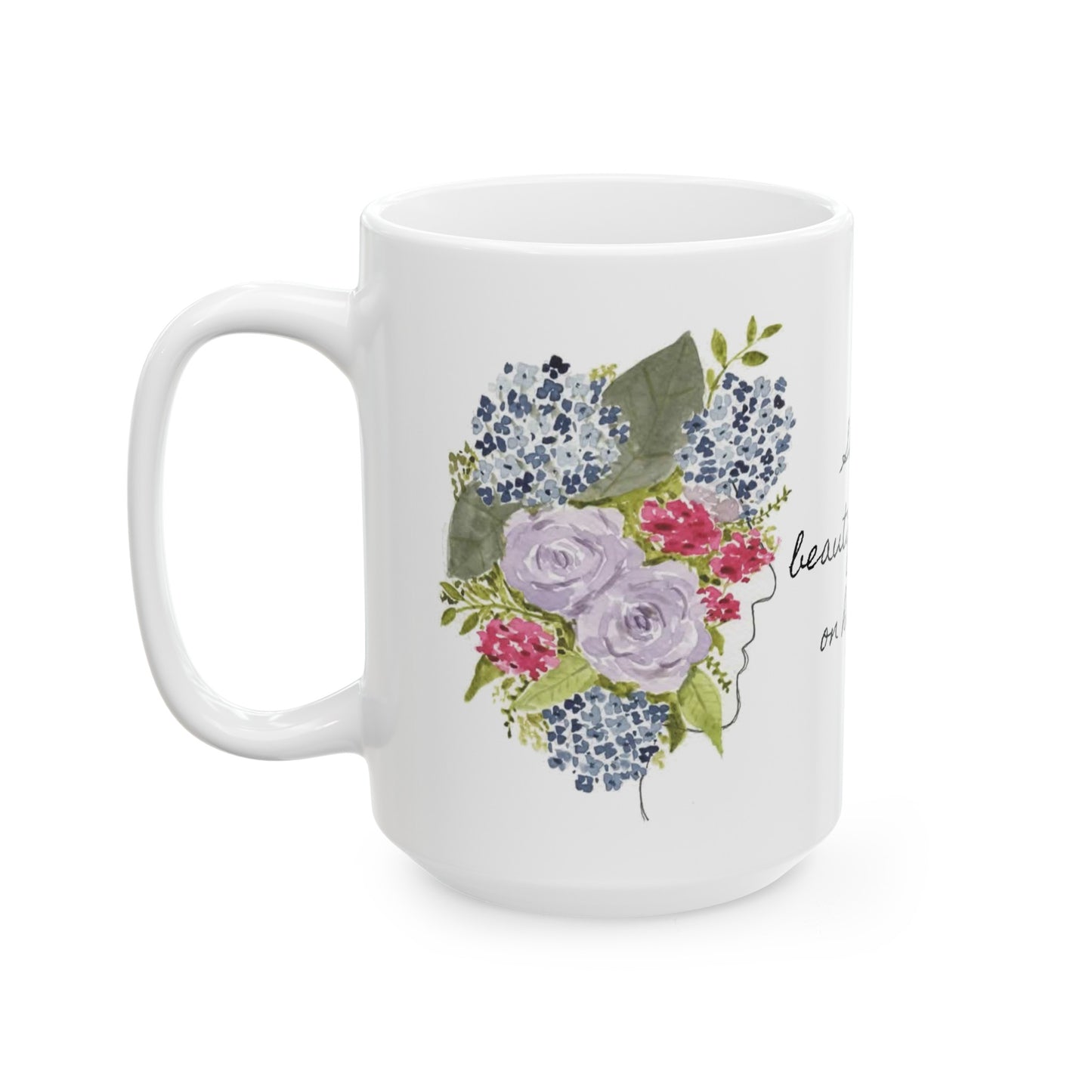 Watercolor "She Has Beautiful Things on Her Mind" Ceramic Mug, (11oz, 15oz)