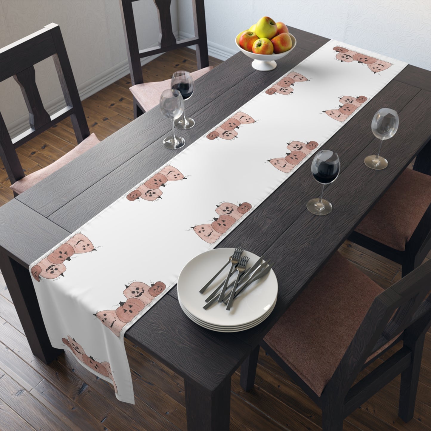 Halloween Watercolor Pumpkin Table Runner (Cotton, Poly)