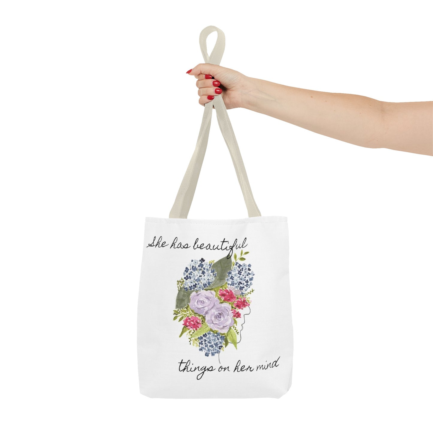 Watercolor "She Has Beautiful Things on Her Mind" Tote Bag