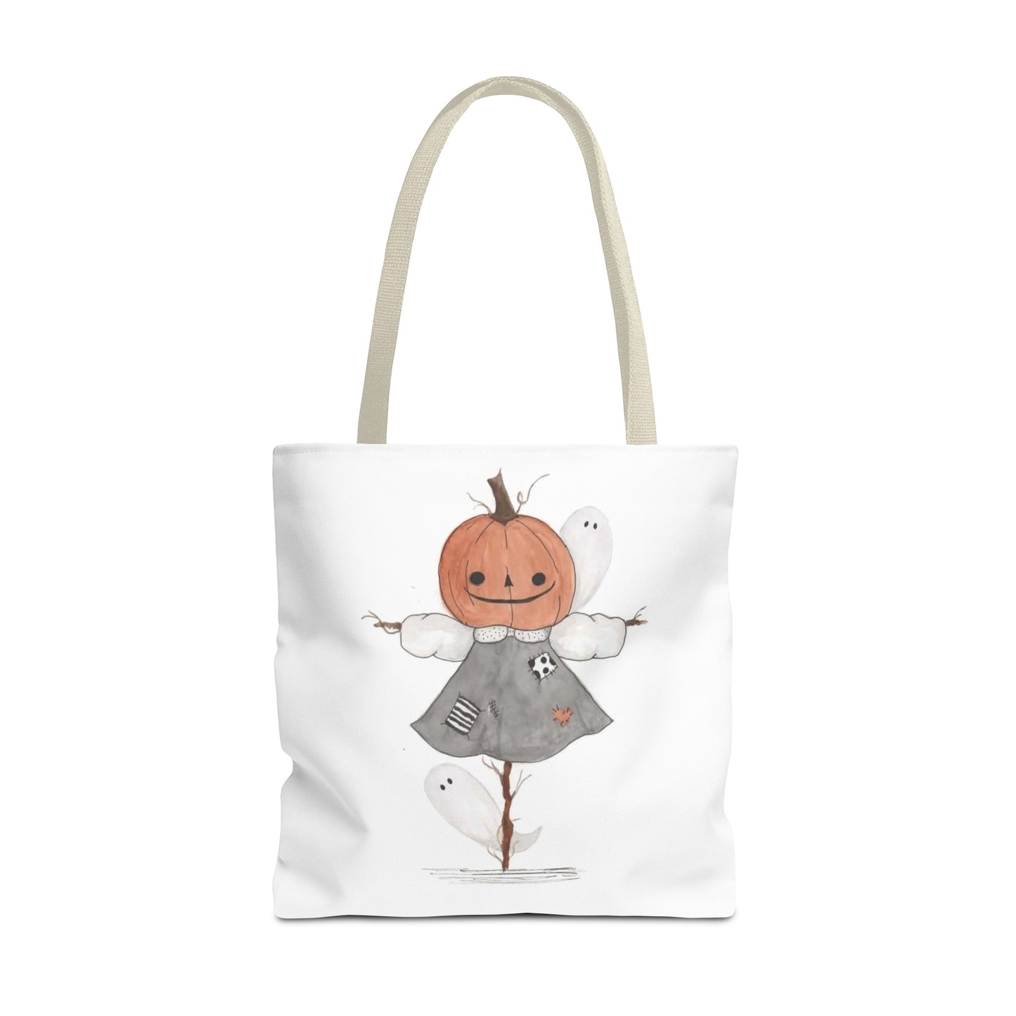 Halloween Watercolor Pumpkin Girl Scarecrow Tote Bag