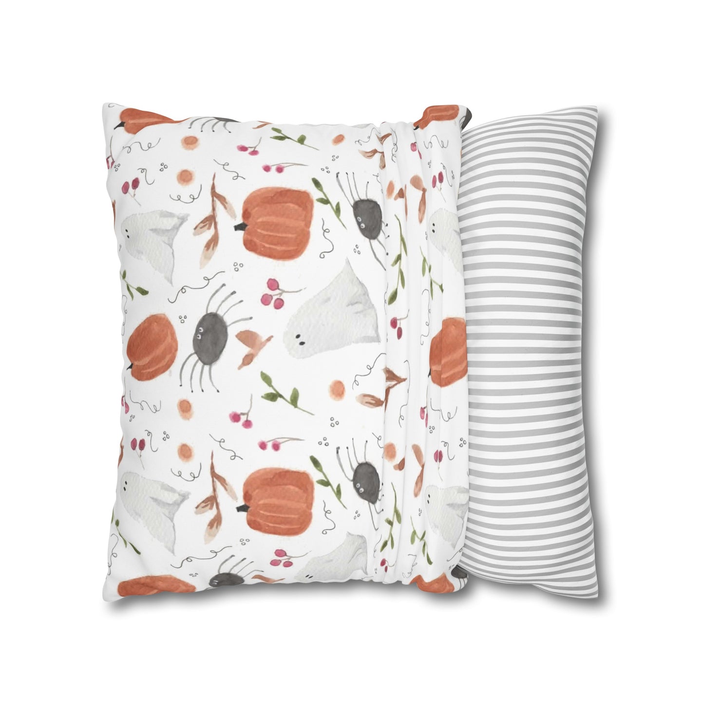Watercolor Halloween Pattern Square Poly Canvas Pillow Cover - Pillow Not Included -
