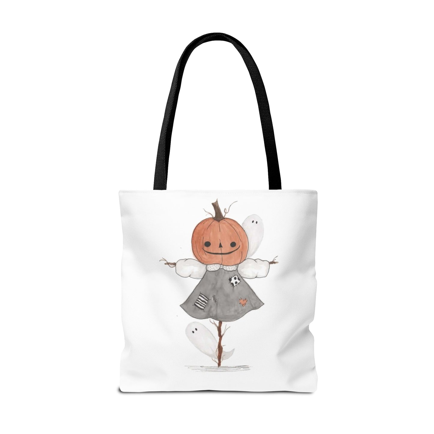 Halloween Watercolor Pumpkin Girl Scarecrow Tote Bag