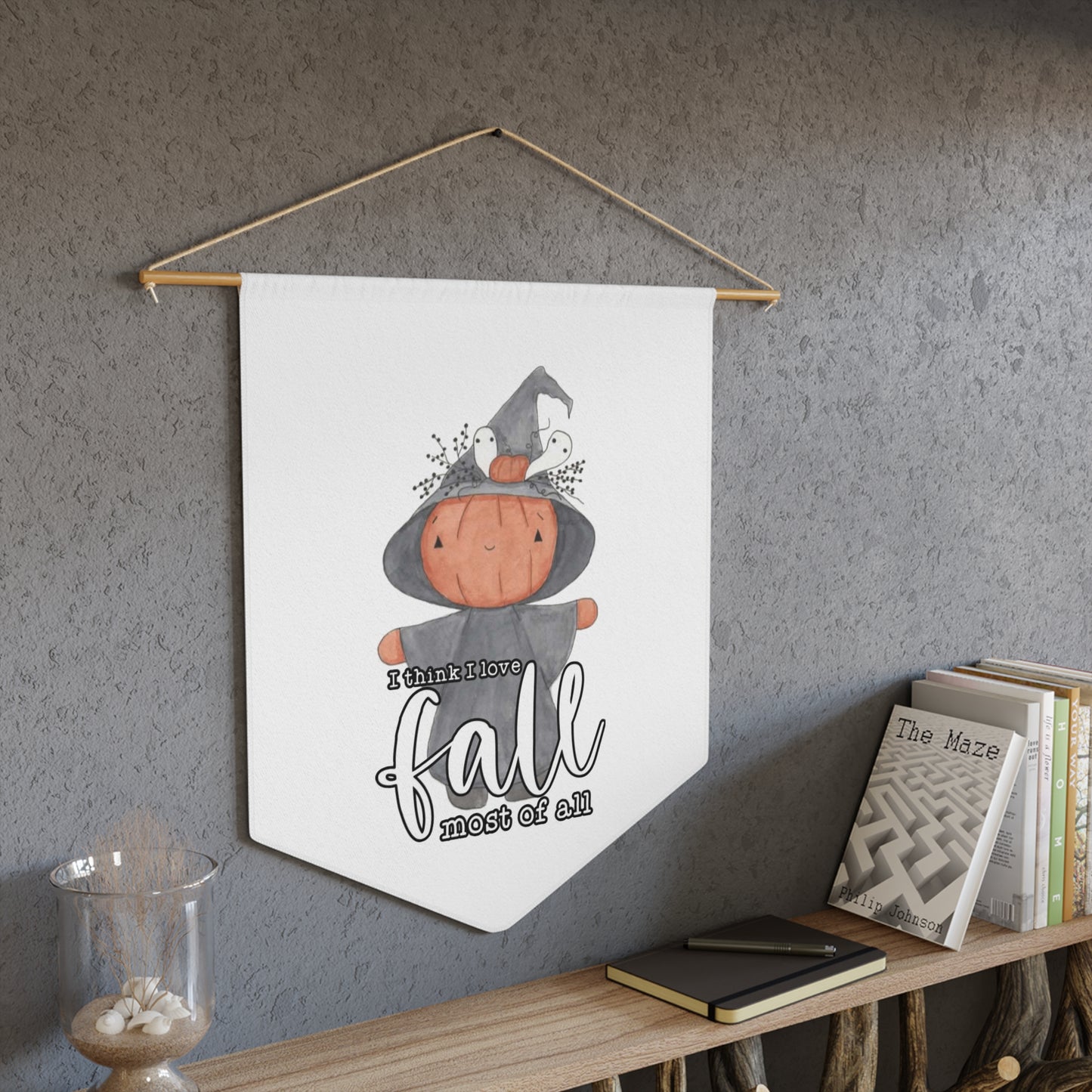 Watercolor "I Think I Love Fall the Most" Pumpkin Pennant