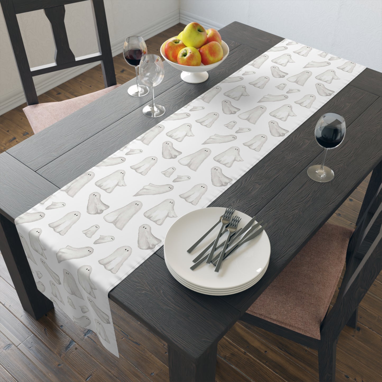 Halloween Watercolor Ghosts Table Runner (Cotton, Poly)