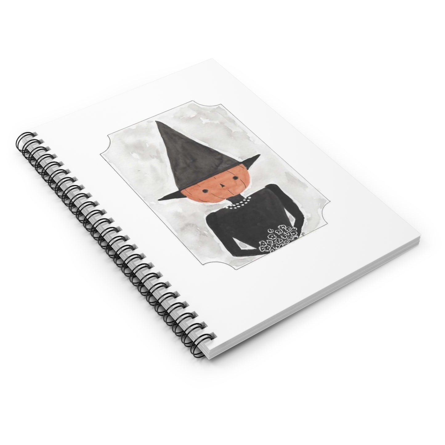 Halloween Watercolor Pumpkin Witch Spiral Notebook - Ruled Line