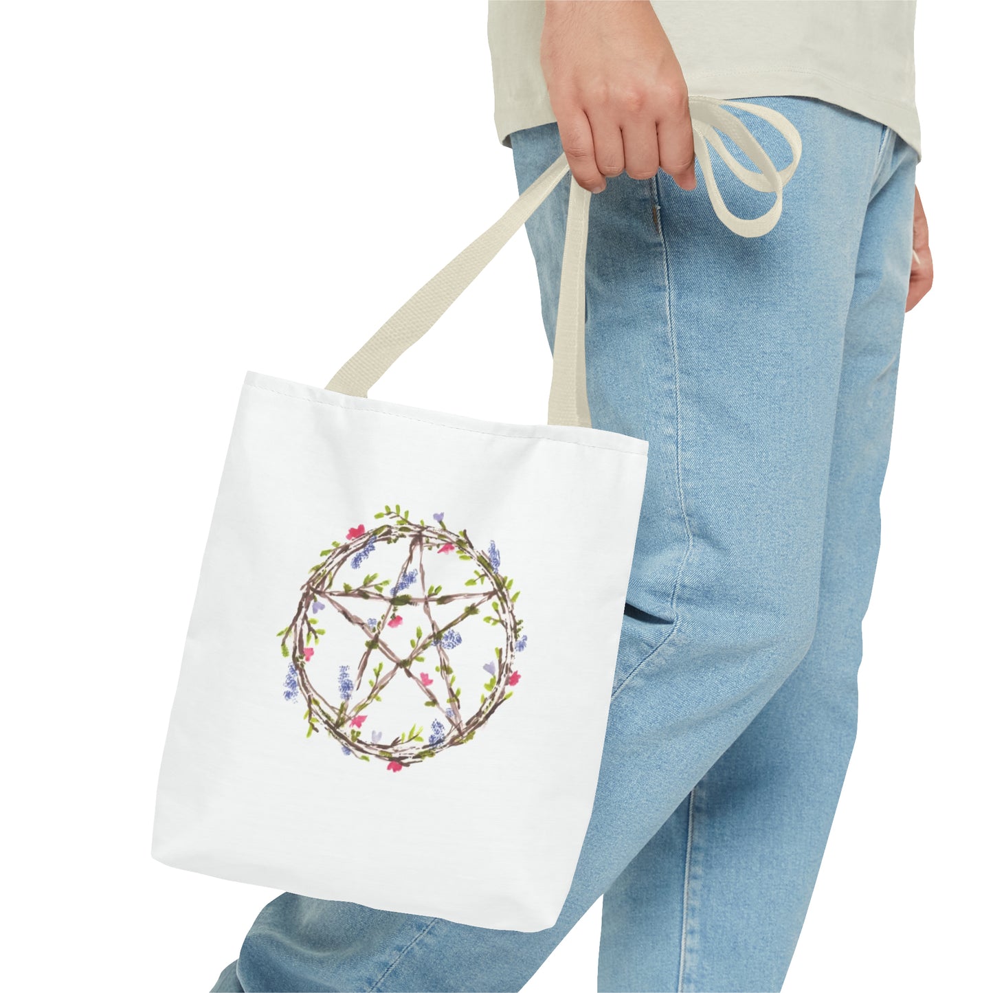 Watercolor Floral Pentacle Tote Bag