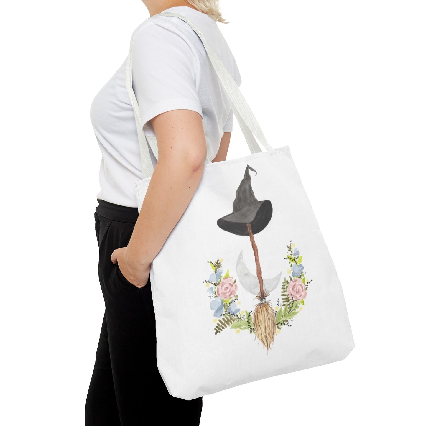 Watercolor Witchy Broomstick Tote Bag