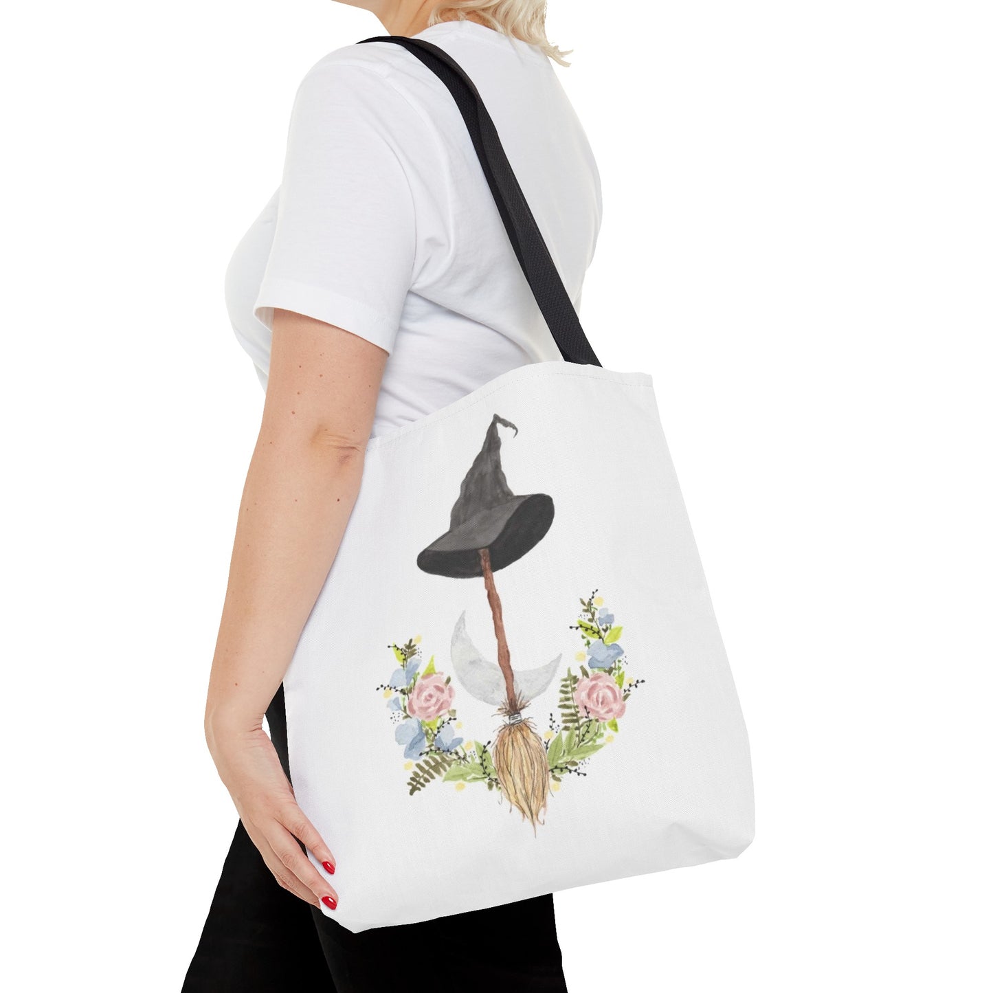 Watercolor Witchy Broomstick Tote Bag