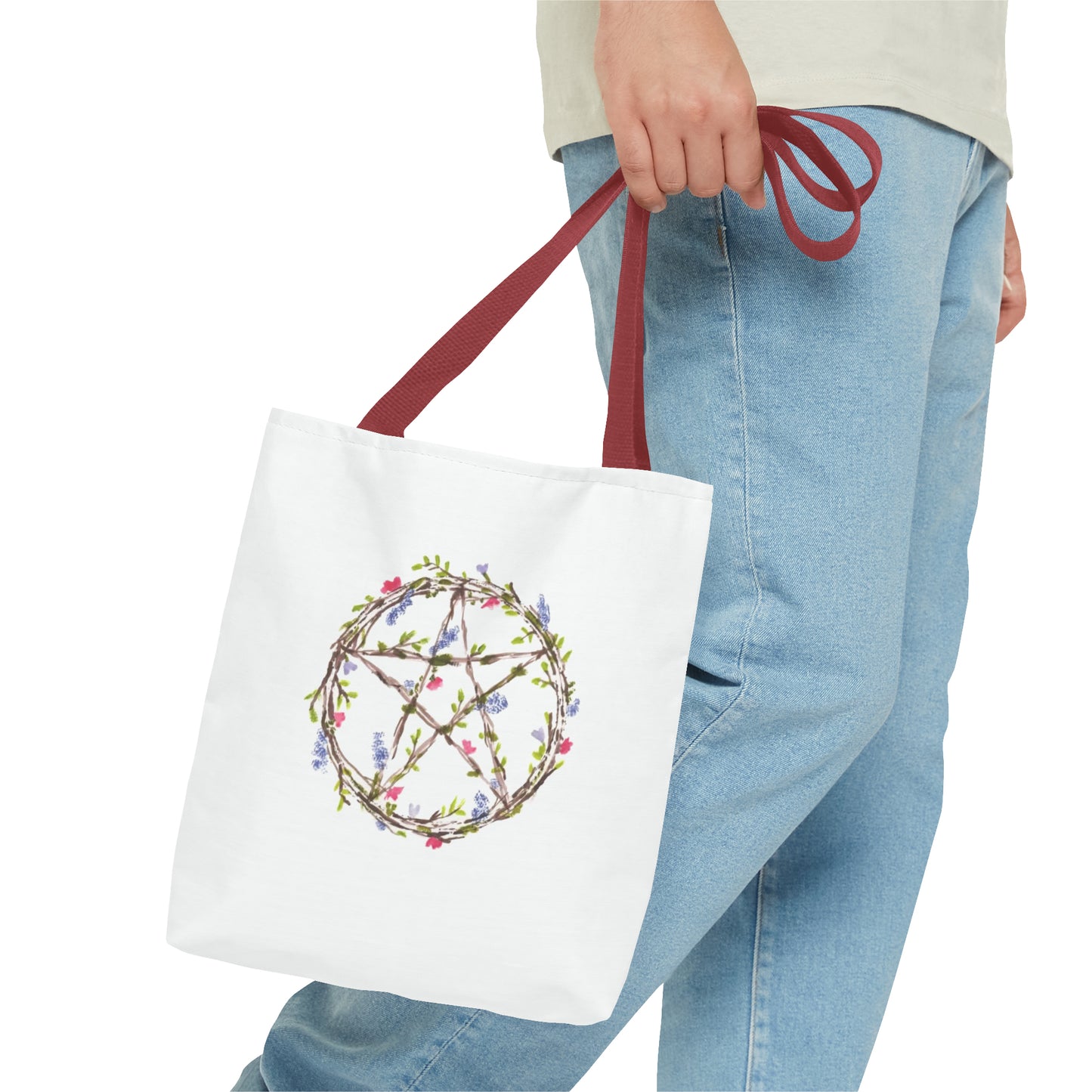 Watercolor Floral Pentacle Tote Bag