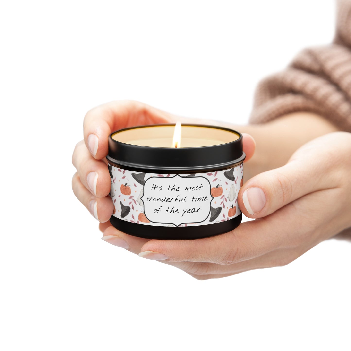 Halloween Watercolor Pattern "Most Wonderful Time of the Year" Tin Candles