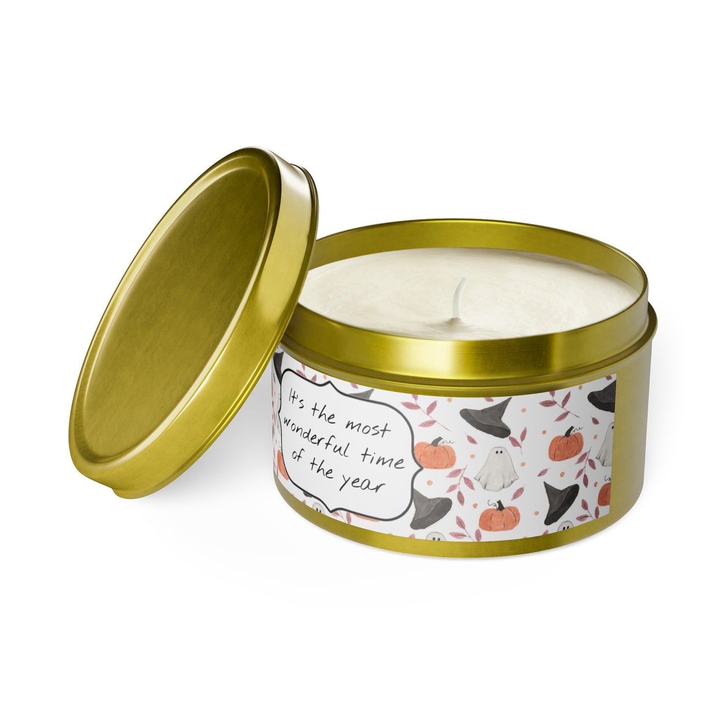 Halloween Watercolor Pattern "Most Wonderful Time of the Year" Tin Candles