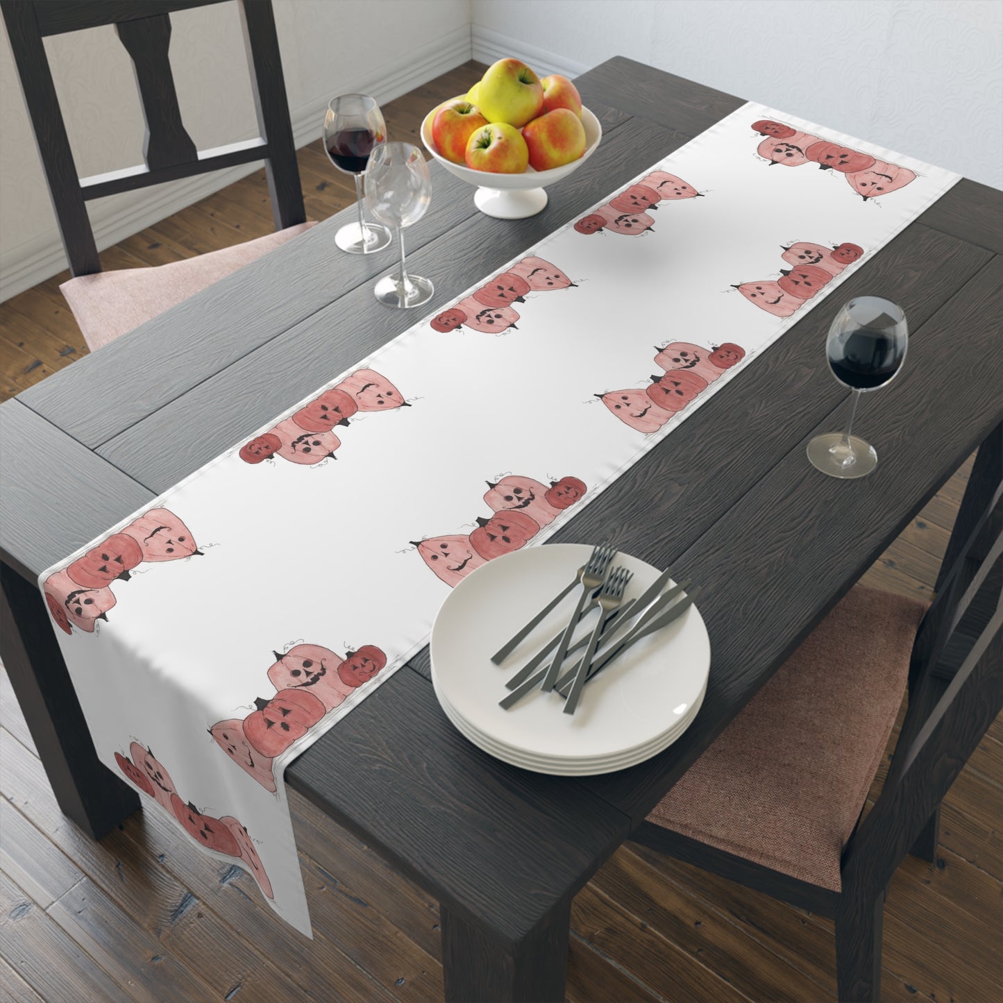 Halloween Watercolor Pumpkin Table Runner (Cotton, Poly)