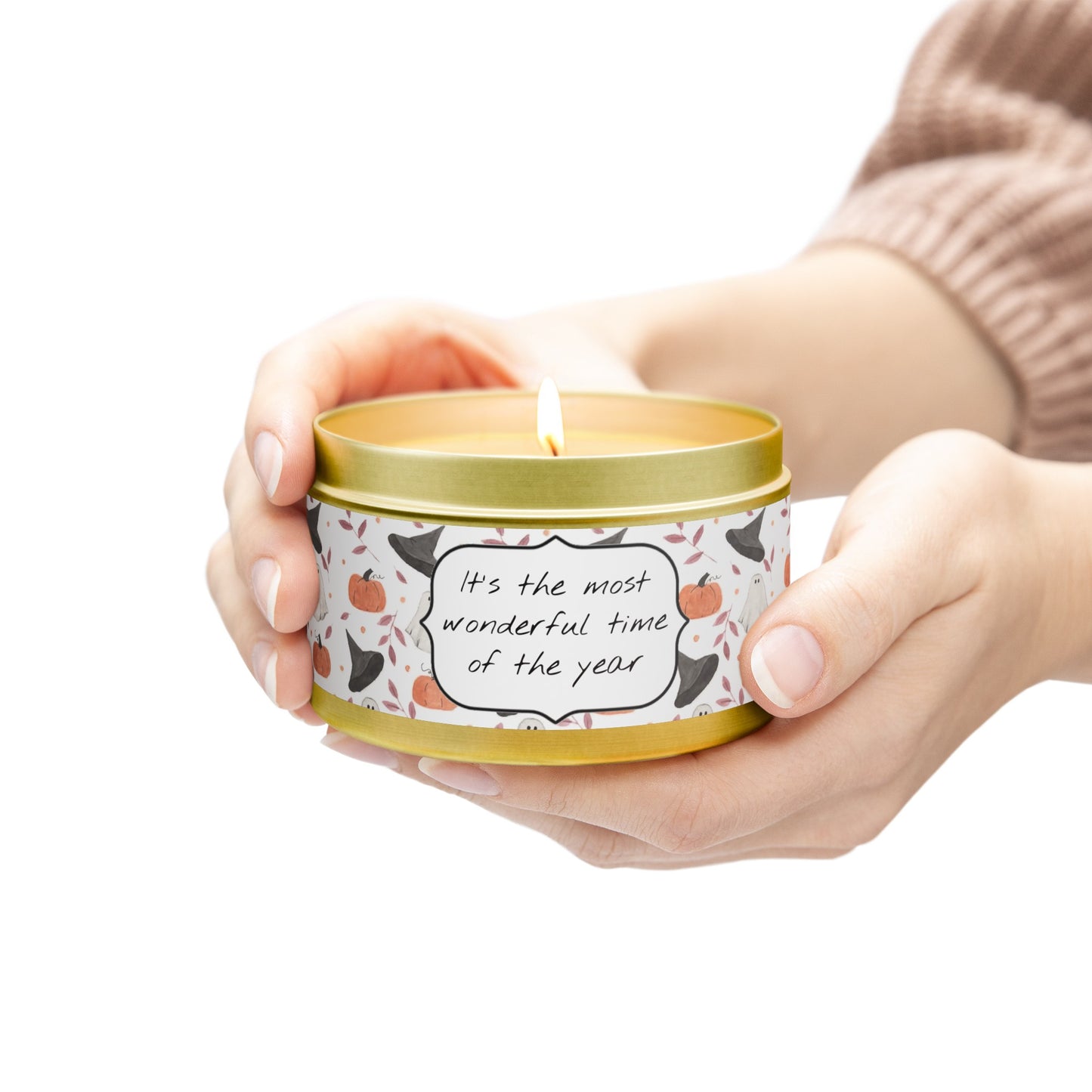 Halloween Watercolor Pattern "Most Wonderful Time of the Year" Tin Candles
