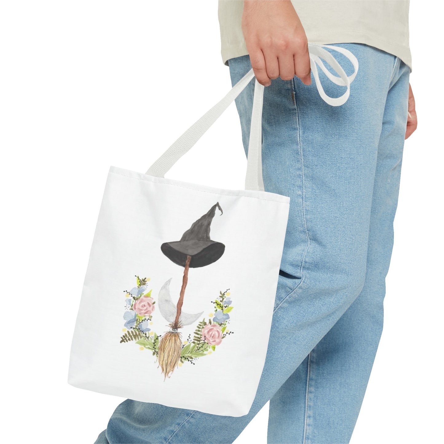 Watercolor Witchy Broomstick Tote Bag