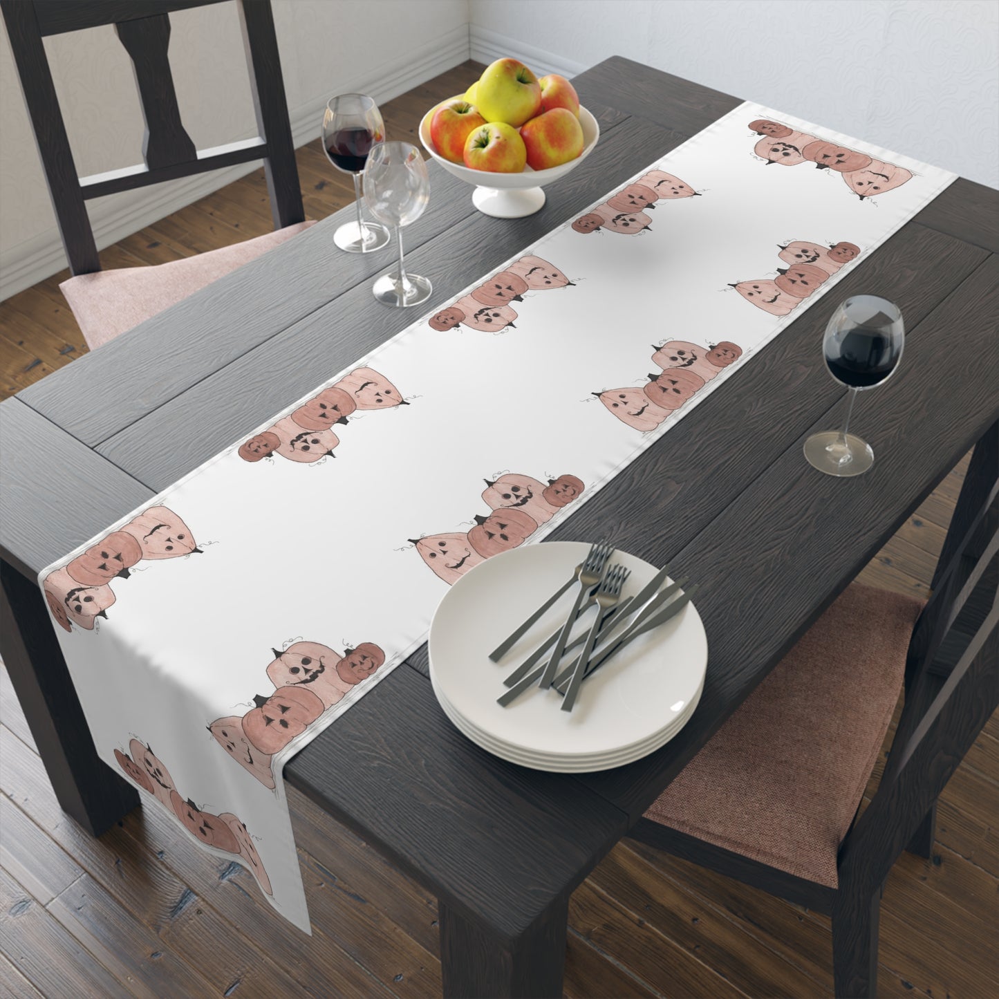 Halloween Watercolor Pumpkin Table Runner (Cotton, Poly)