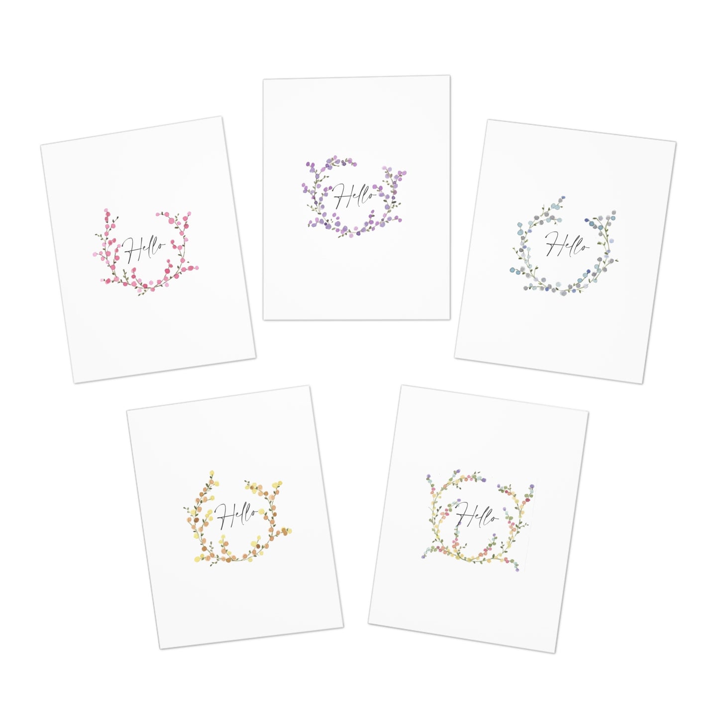 Watercolor Abstract Floral "Hello" Greeting Cards (5-Pack)