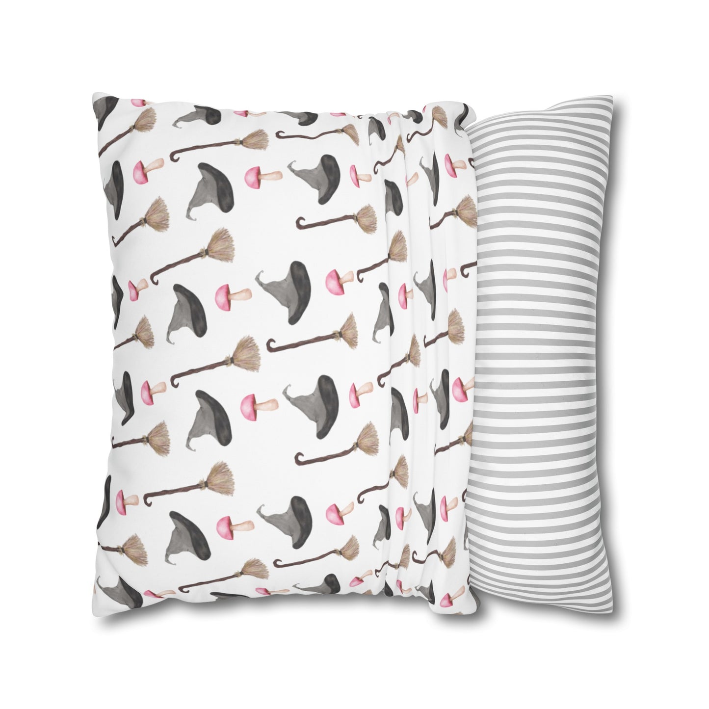 Watercolor Witchy Things Patterned Square Poly Canvas Pillow Cover - Pillow Not Included -