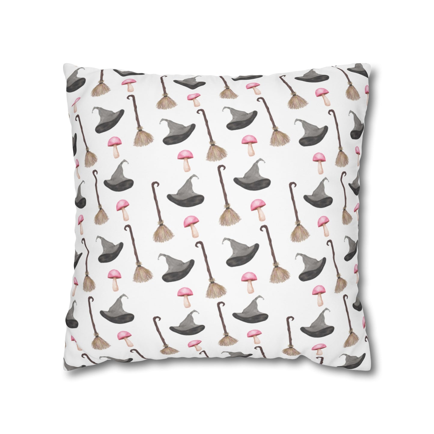 Watercolor Witchy Things Patterned Square Poly Canvas Pillow Cover - Pillow Not Included -