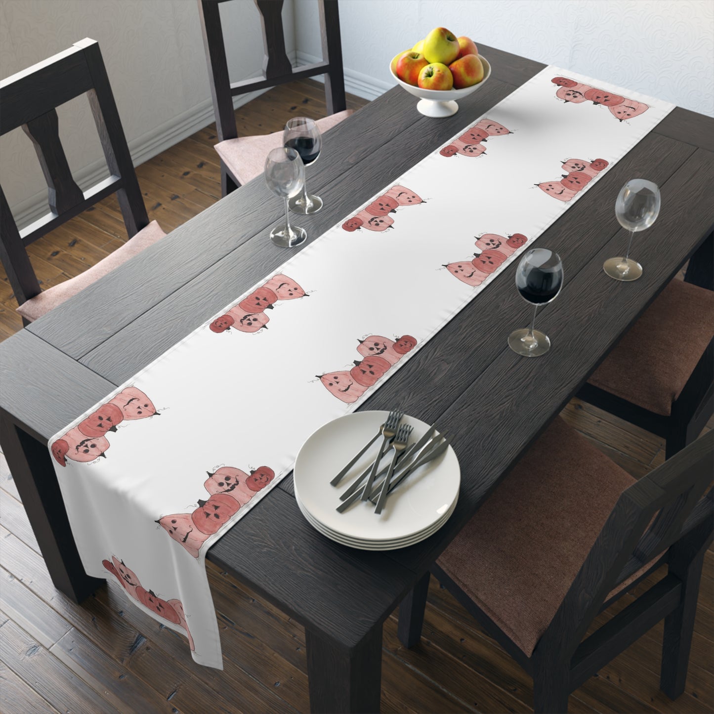 Halloween Watercolor Pumpkin Table Runner (Cotton, Poly)