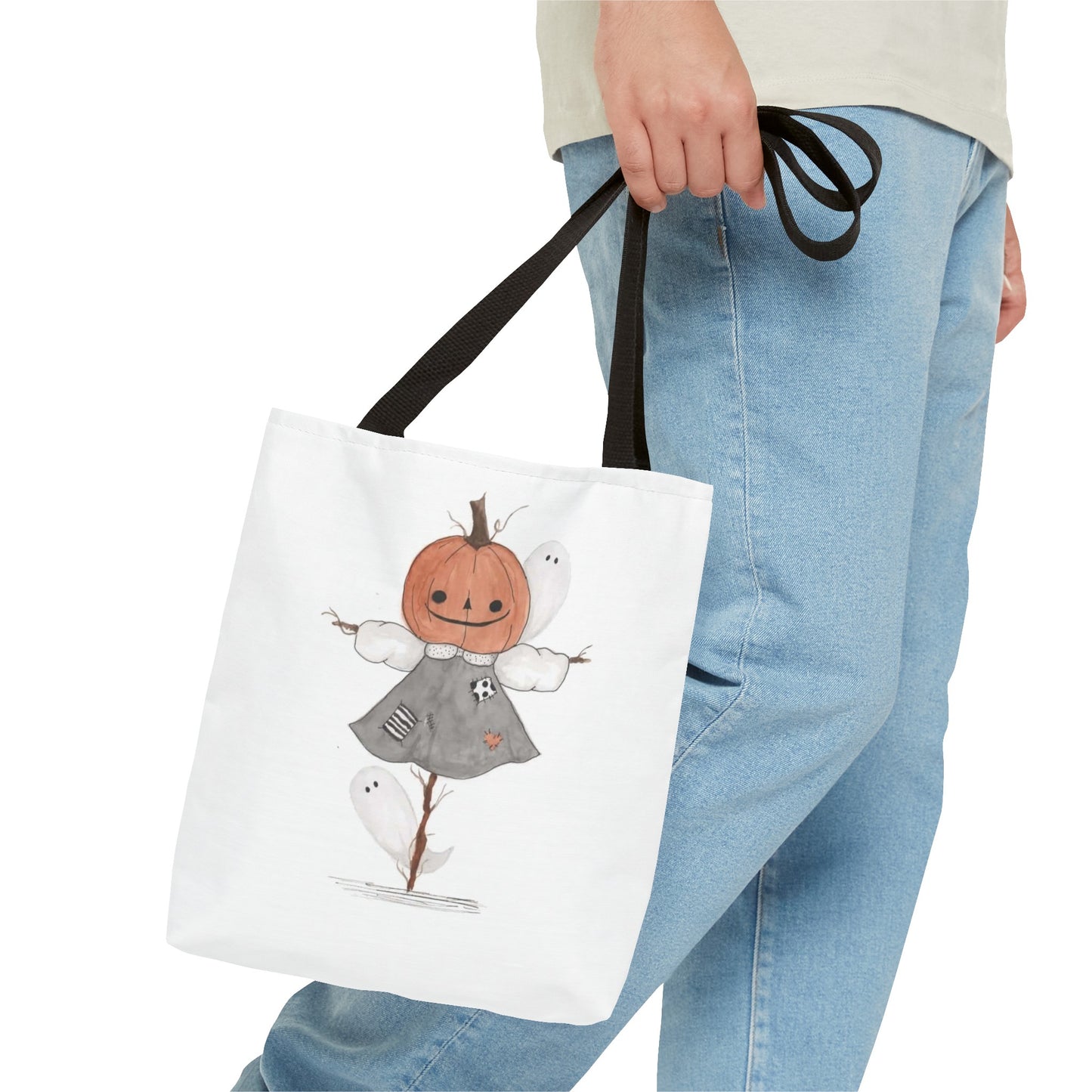 Halloween Watercolor Pumpkin Girl Scarecrow Tote Bag