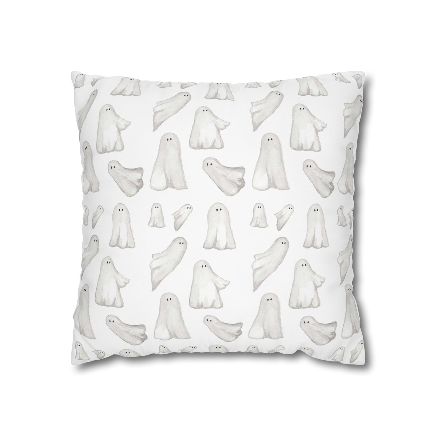 Halloween Watercolor Scattered Ghosts Square Poly Canvas Pillow Cover - Pillow Not Included -