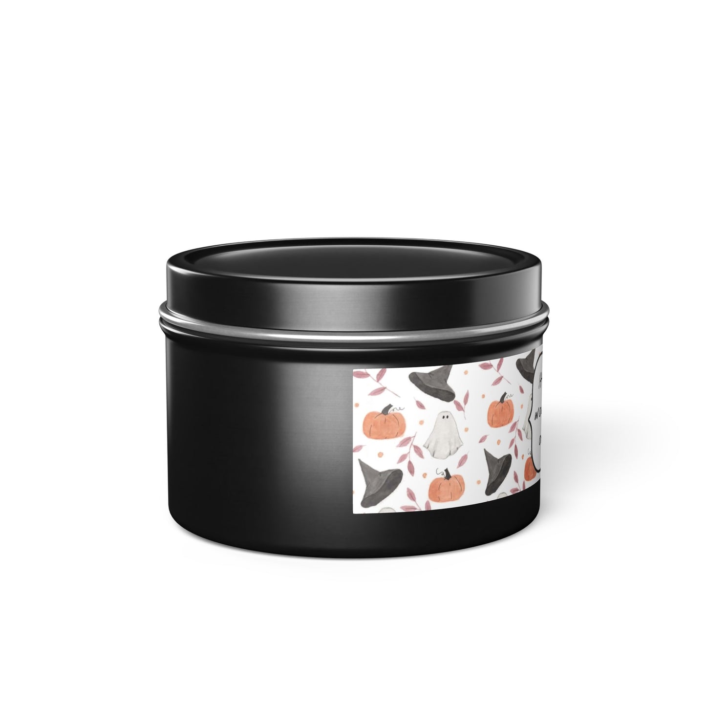 Halloween Watercolor Pattern "Most Wonderful Time of the Year" Tin Candles