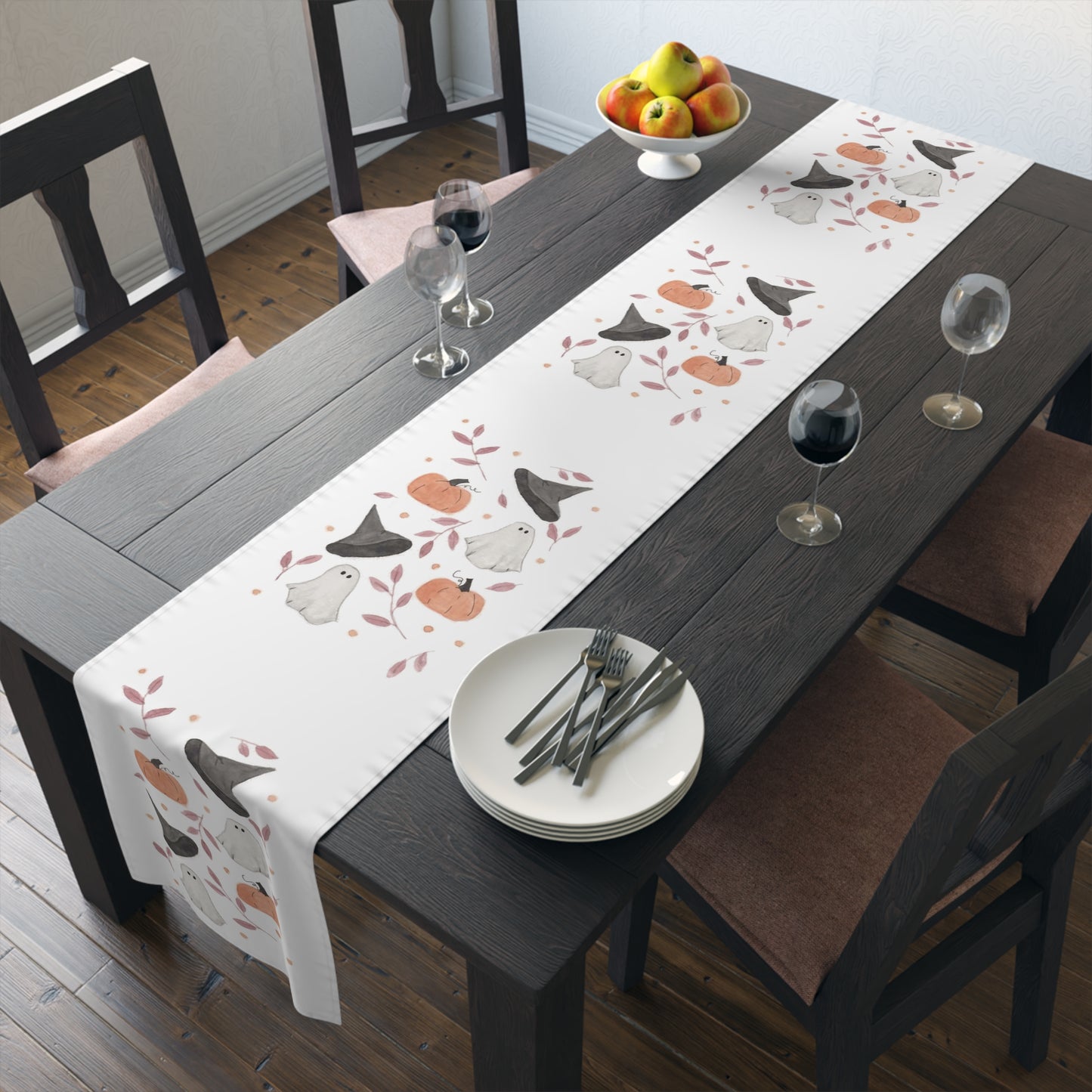 Watercolor Halloween Scattered Pattern Table Runner
