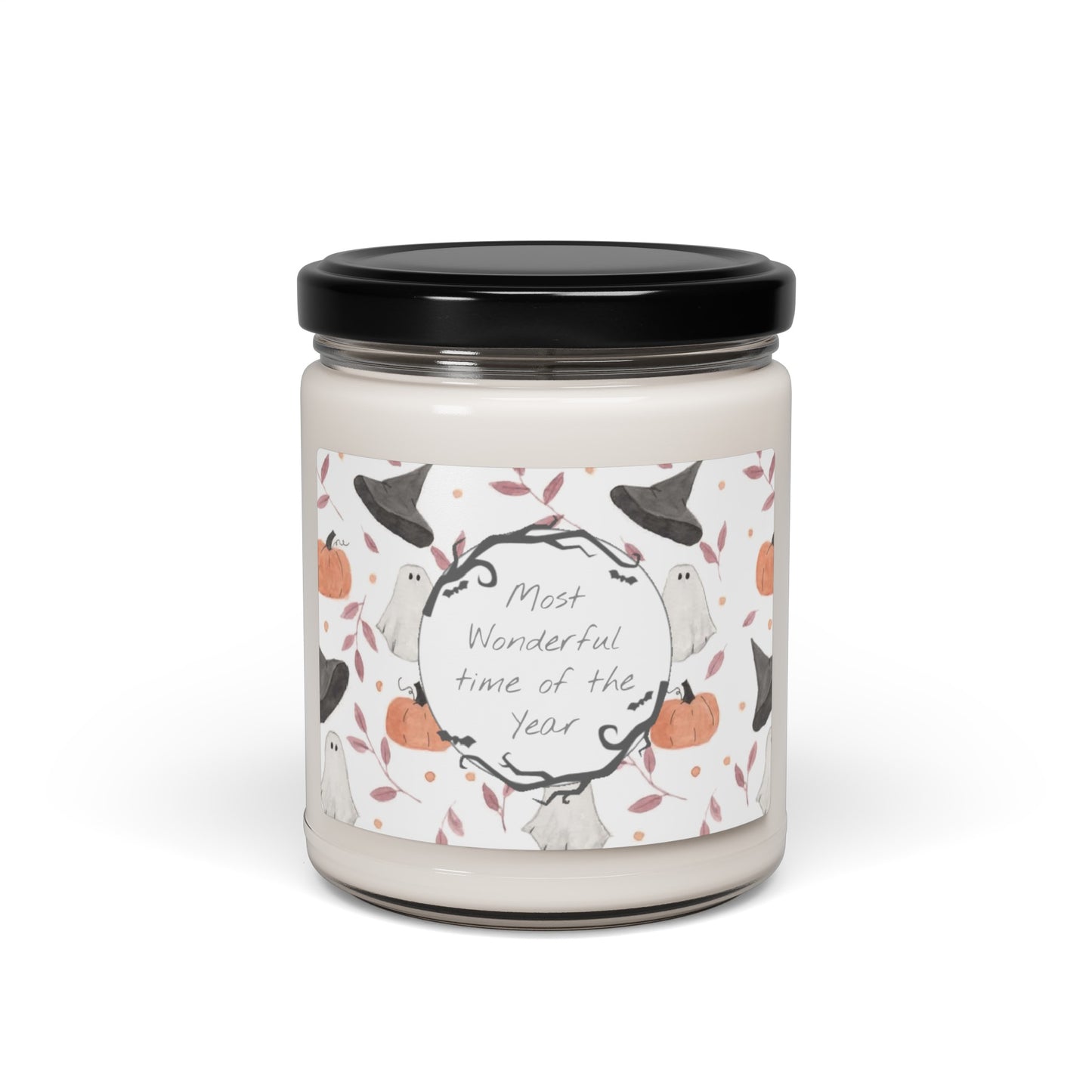 Halloween Watercolor Pattern "Most Wonderful Time of the Year" Scented Soy Candle, 9oz