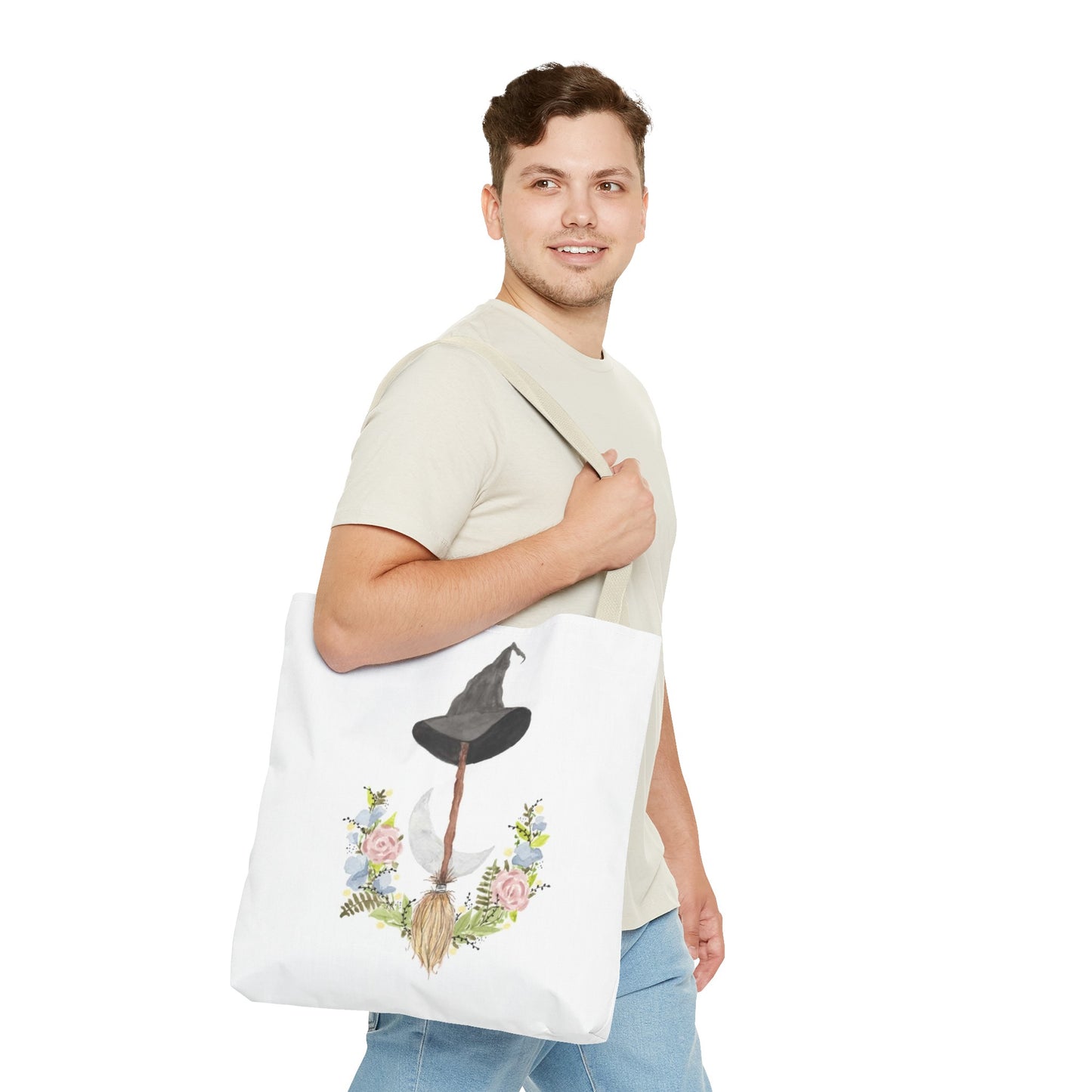 Watercolor Witchy Broomstick Tote Bag