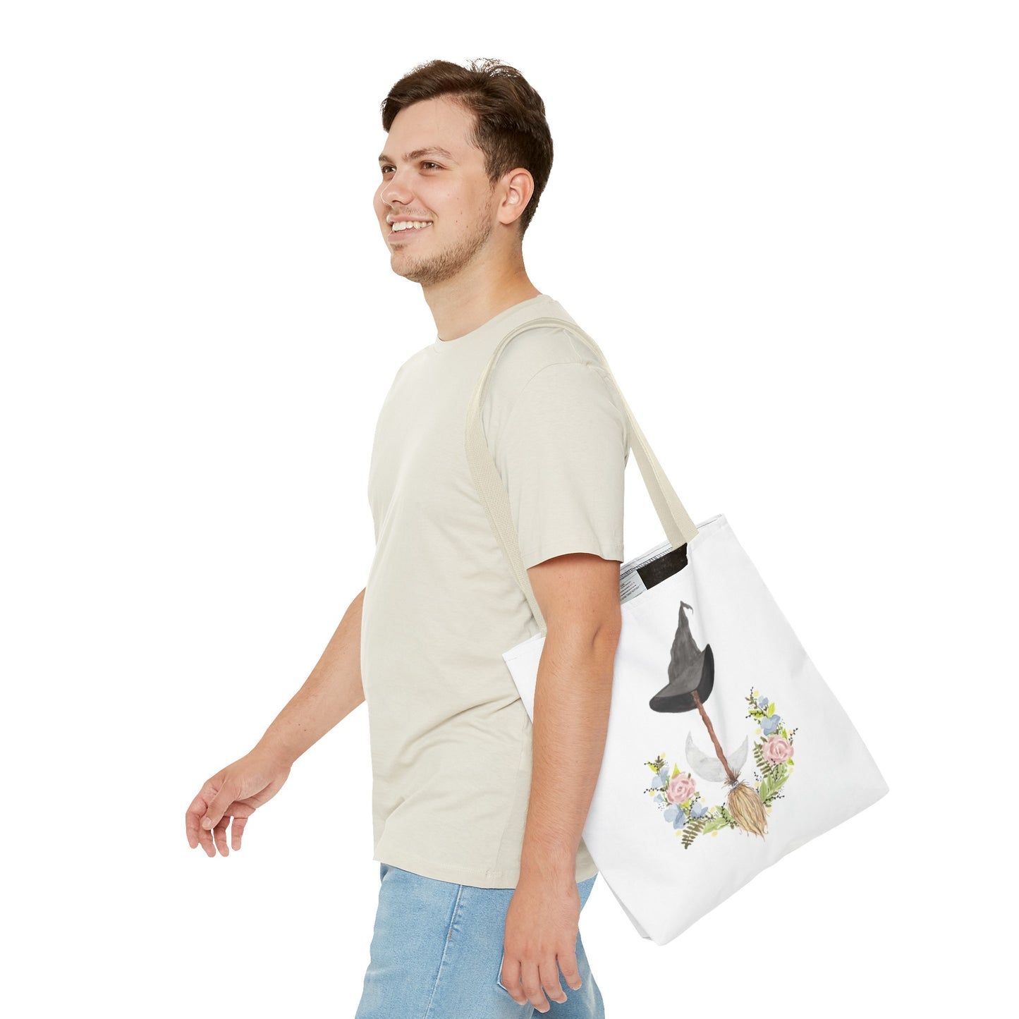 Watercolor Witchy Broomstick Tote Bag