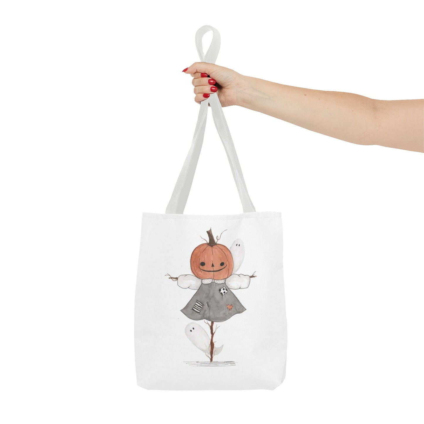 Halloween Watercolor Pumpkin Girl Scarecrow Tote Bag