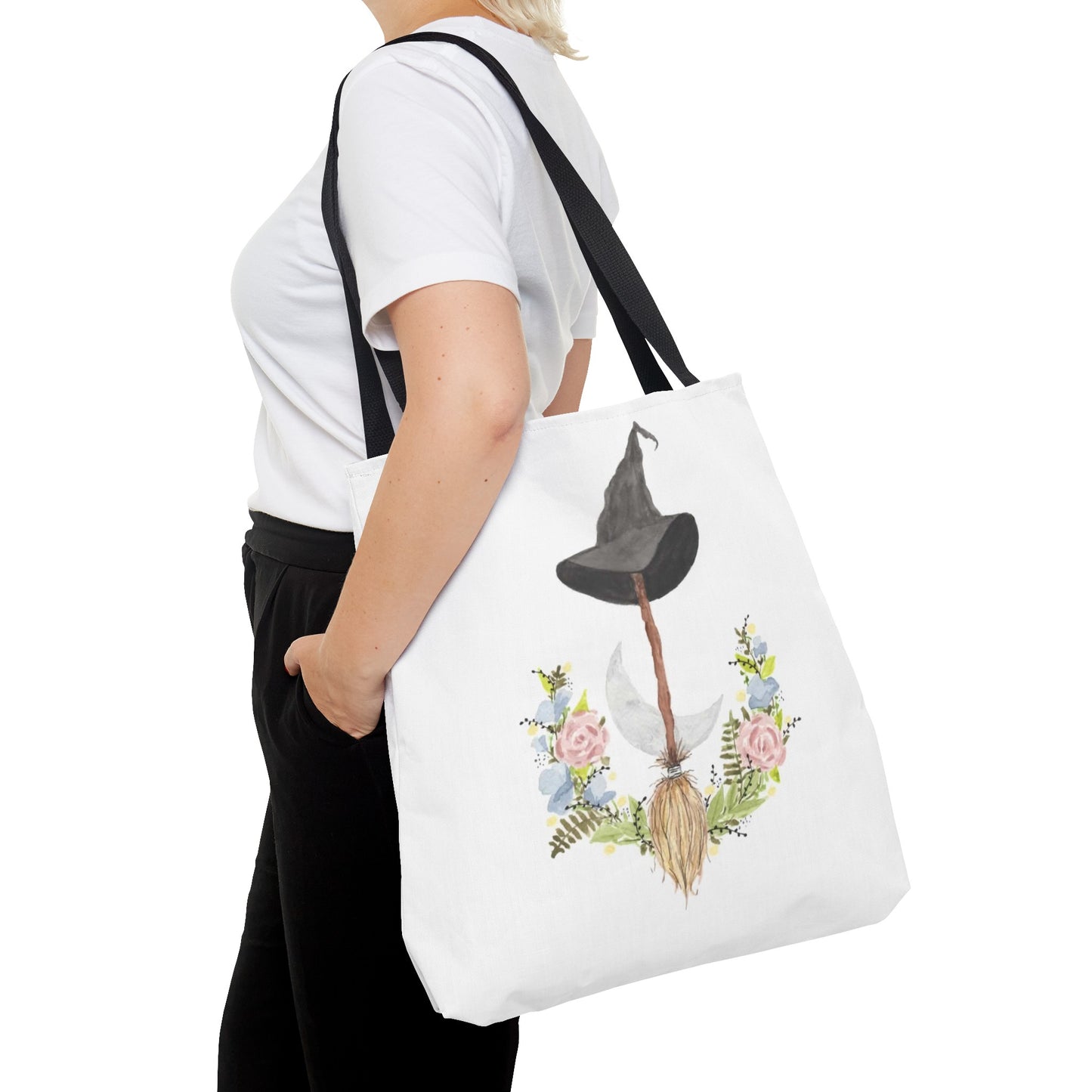 Watercolor Witchy Broomstick Tote Bag