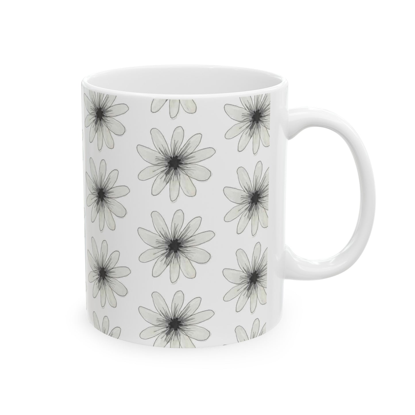 Watercolor White Daisy Ceramic Mug