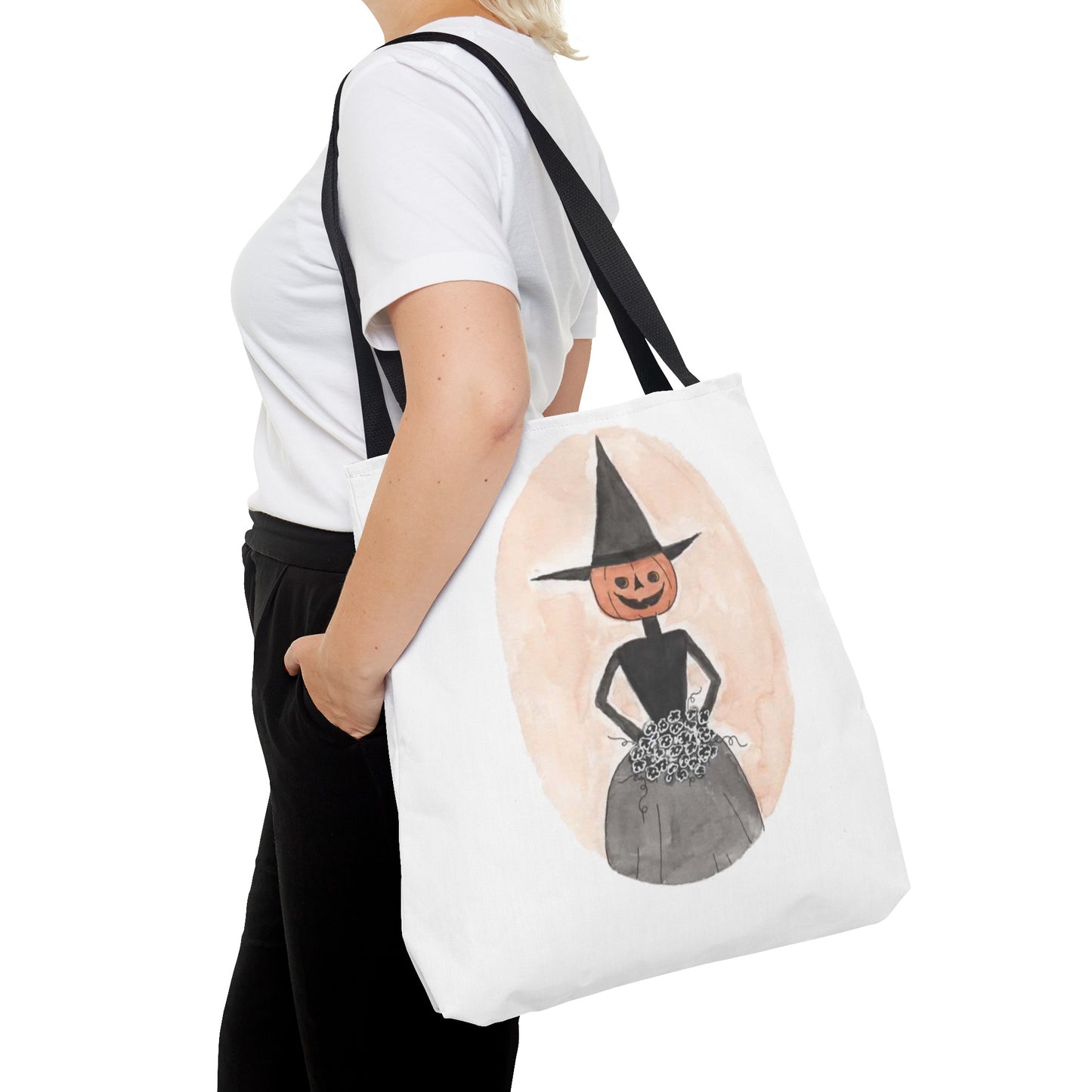 Halloween Watercolor Proper Pumpkin Lady Tote Bag