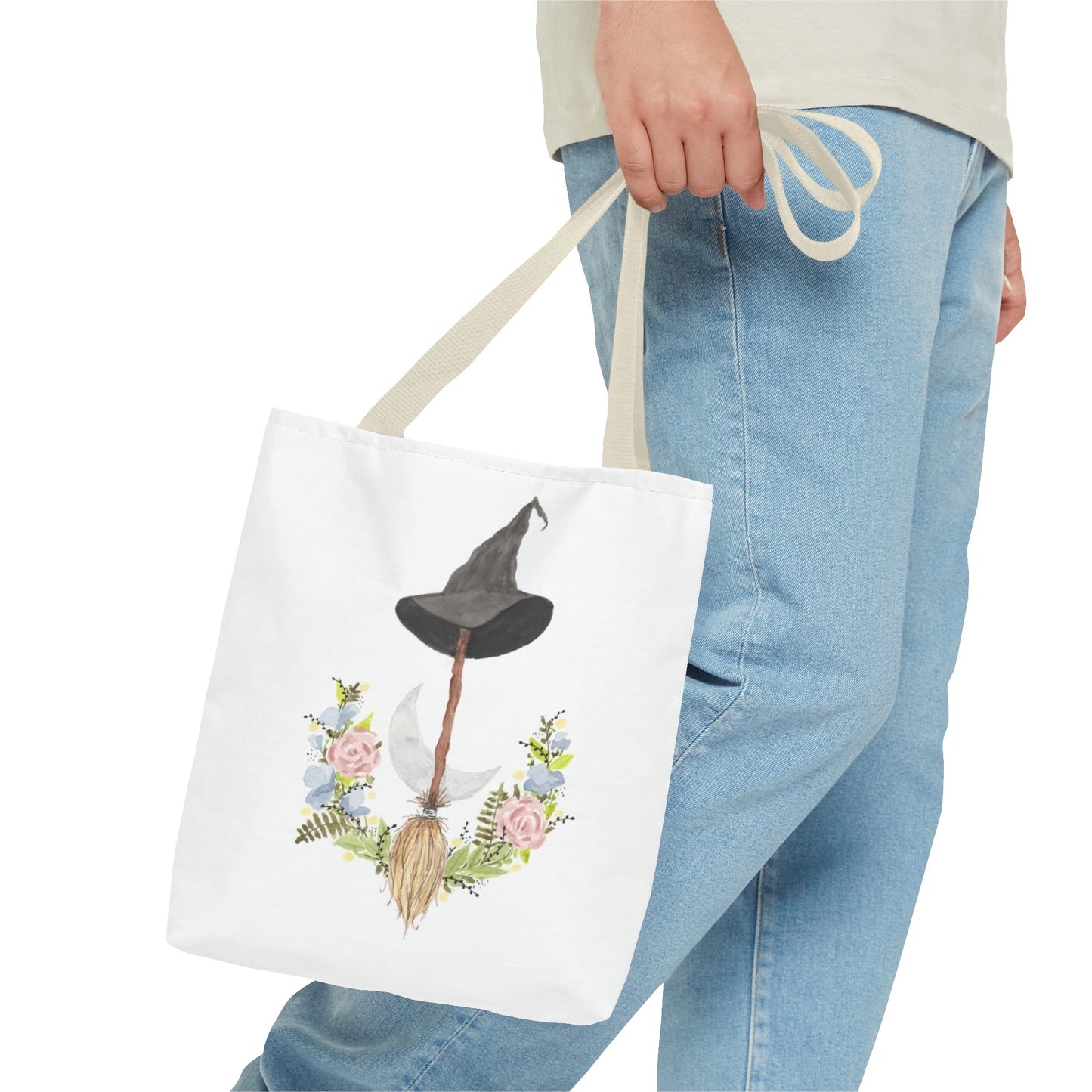 Watercolor Witchy Broomstick Tote Bag