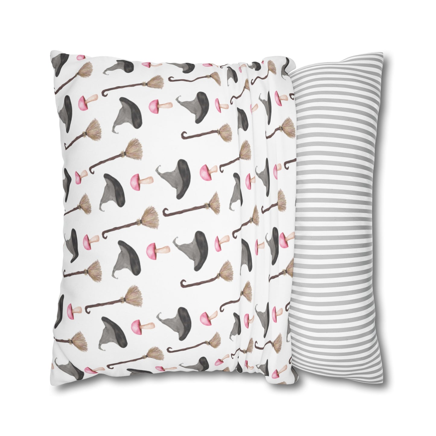 Watercolor Witchy Things Patterned Square Poly Canvas Pillow Cover - Pillow Not Included -