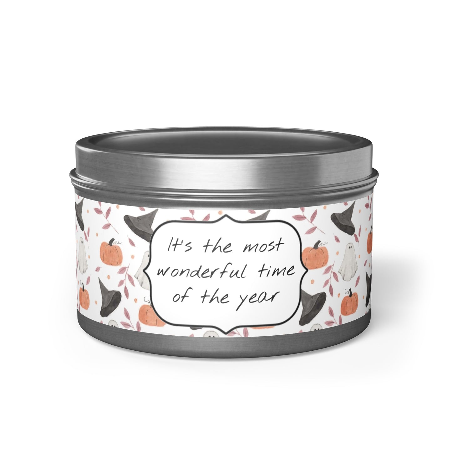Halloween Watercolor Pattern "Most Wonderful Time of the Year" Tin Candles