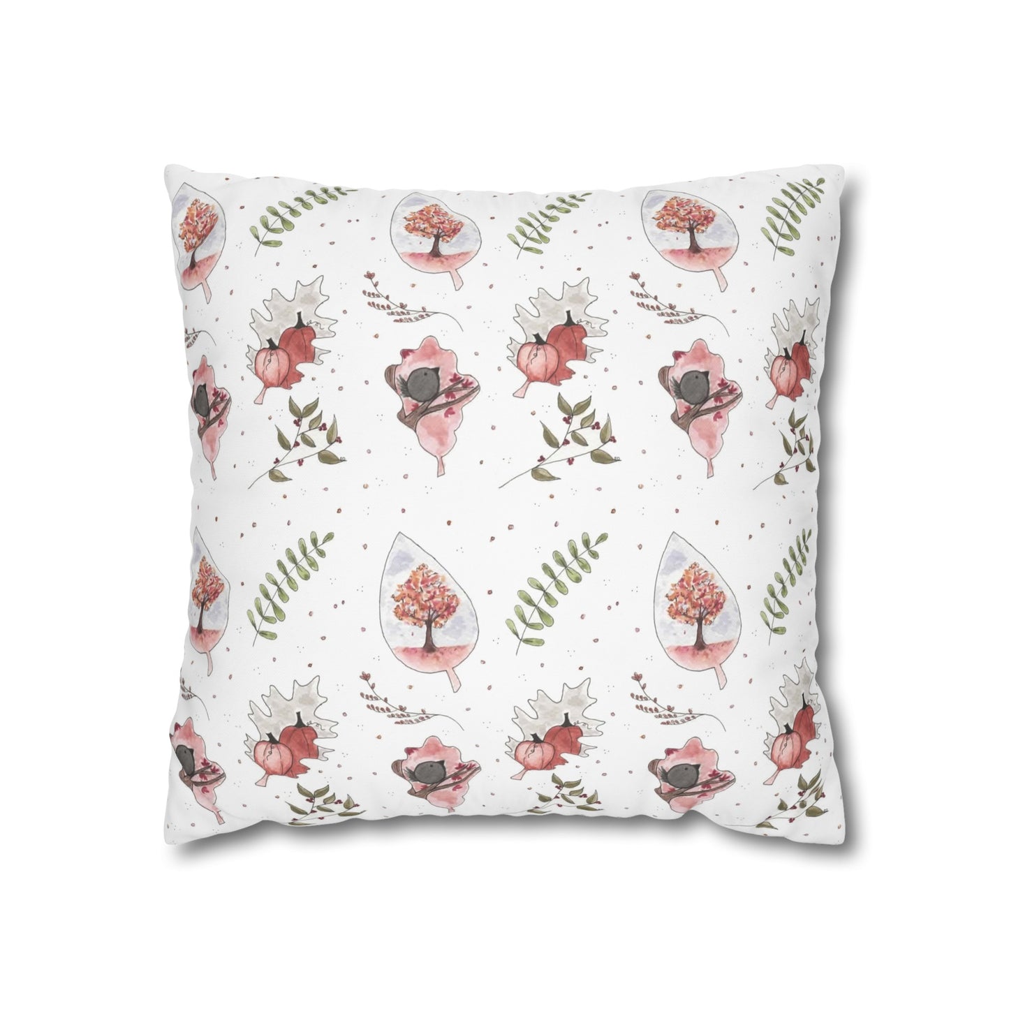 Halloween Watercolor Fall Pattern Square Poly Canvas Pillow Cover - Pillow Not Included -