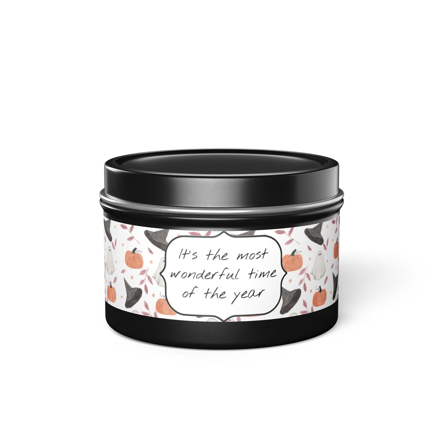 Halloween Watercolor Pattern "Most Wonderful Time of the Year" Tin Candles