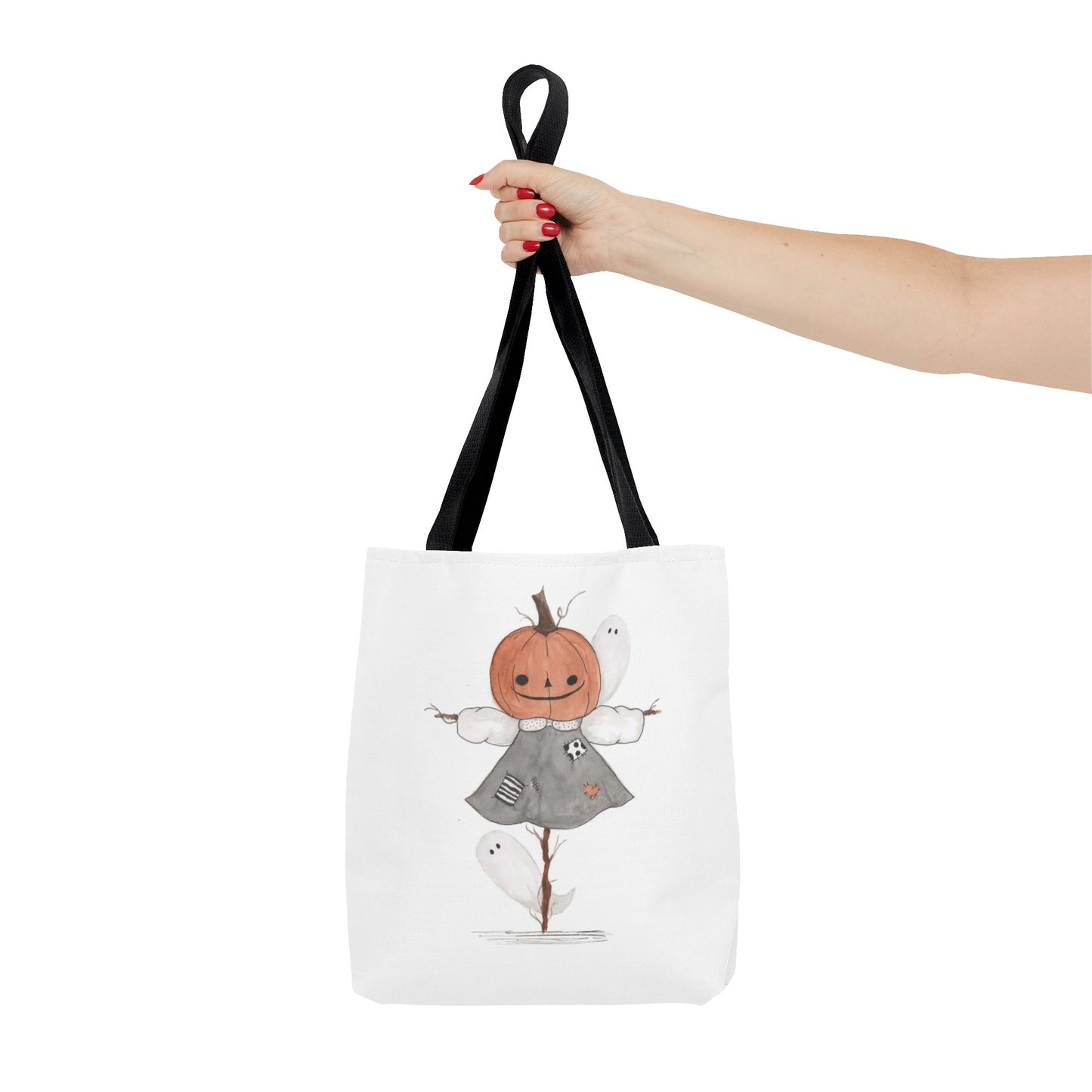 Halloween Watercolor Pumpkin Girl Scarecrow Tote Bag