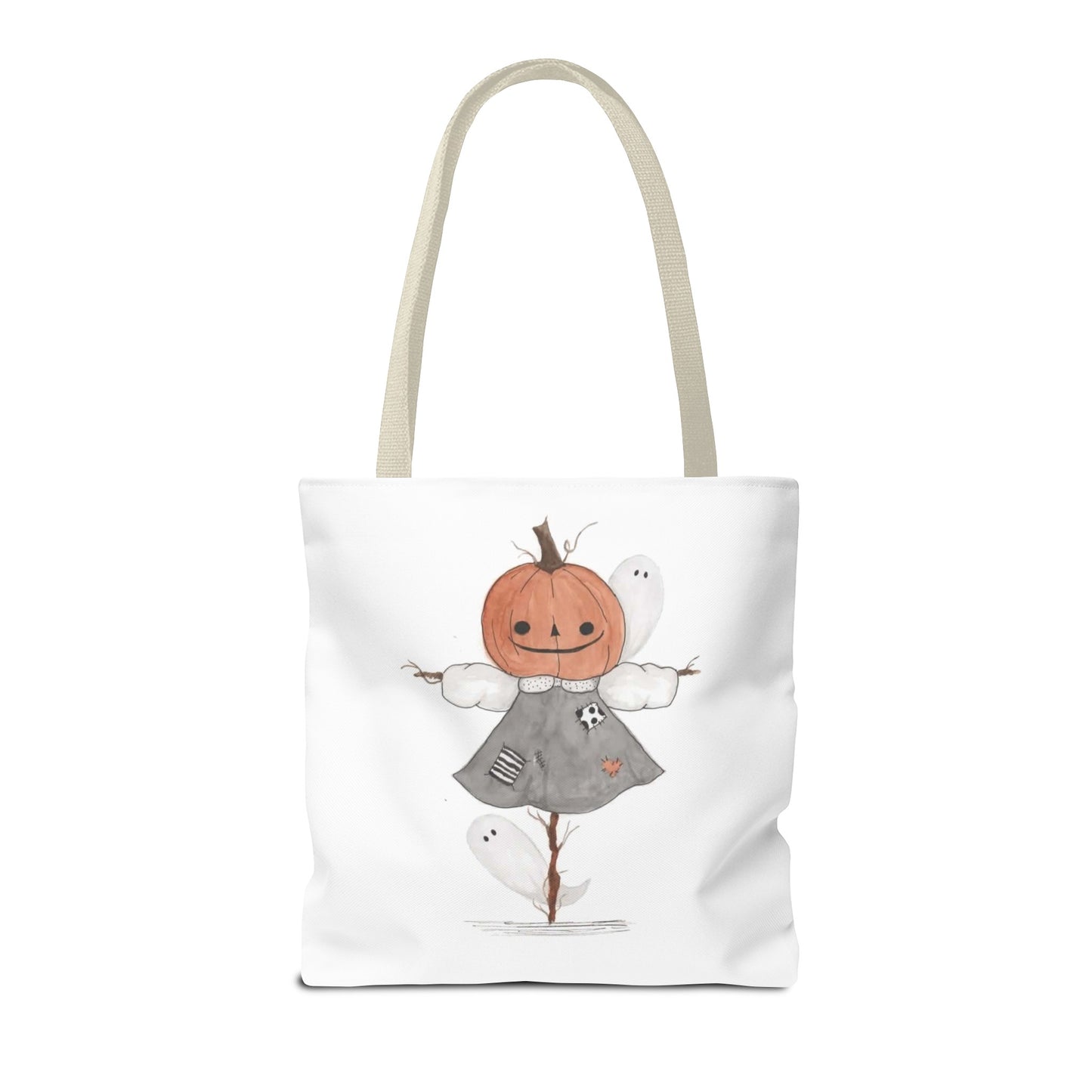 Halloween Watercolor Pumpkin Girl Scarecrow Tote Bag