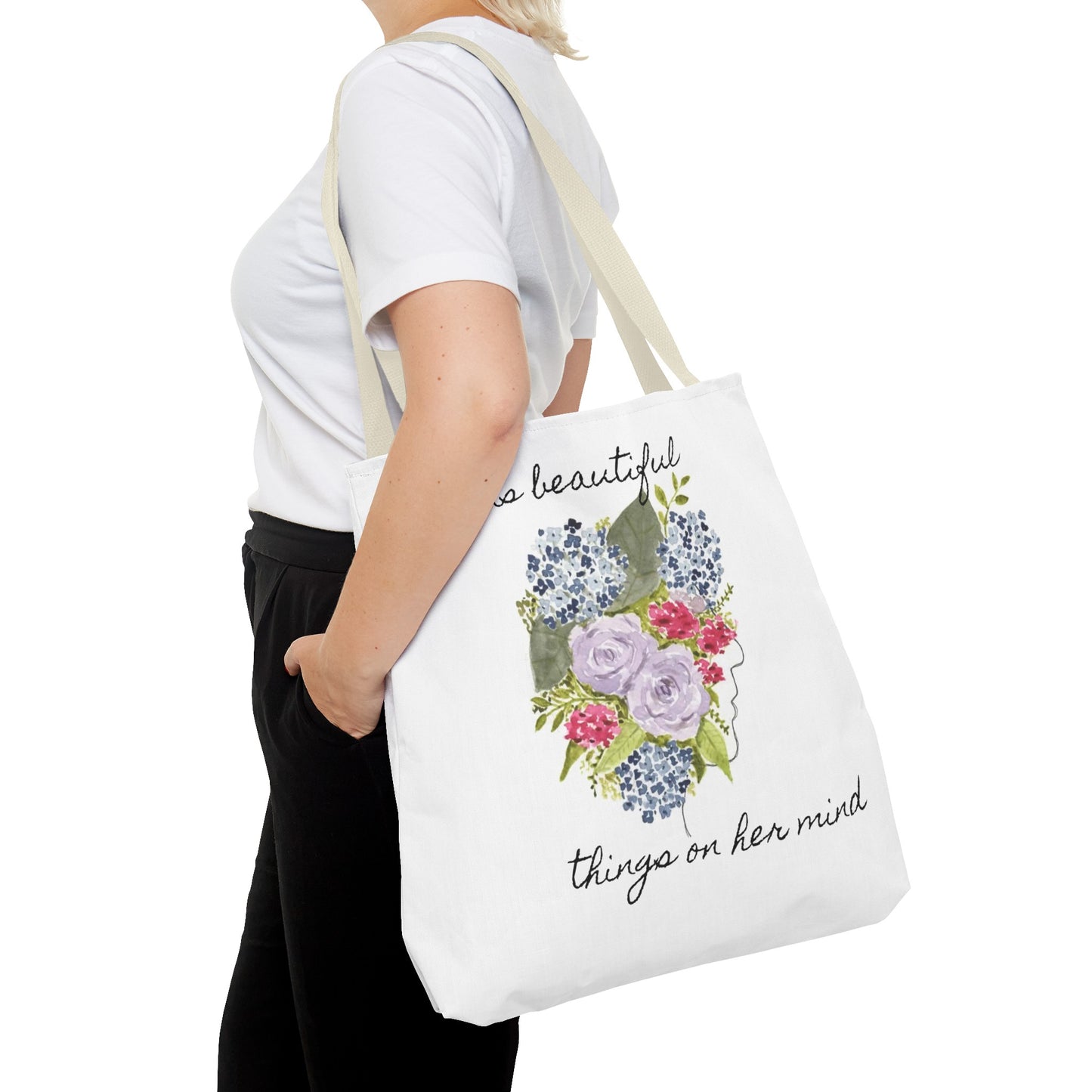 Watercolor "She Has Beautiful Things on Her Mind" Tote Bag